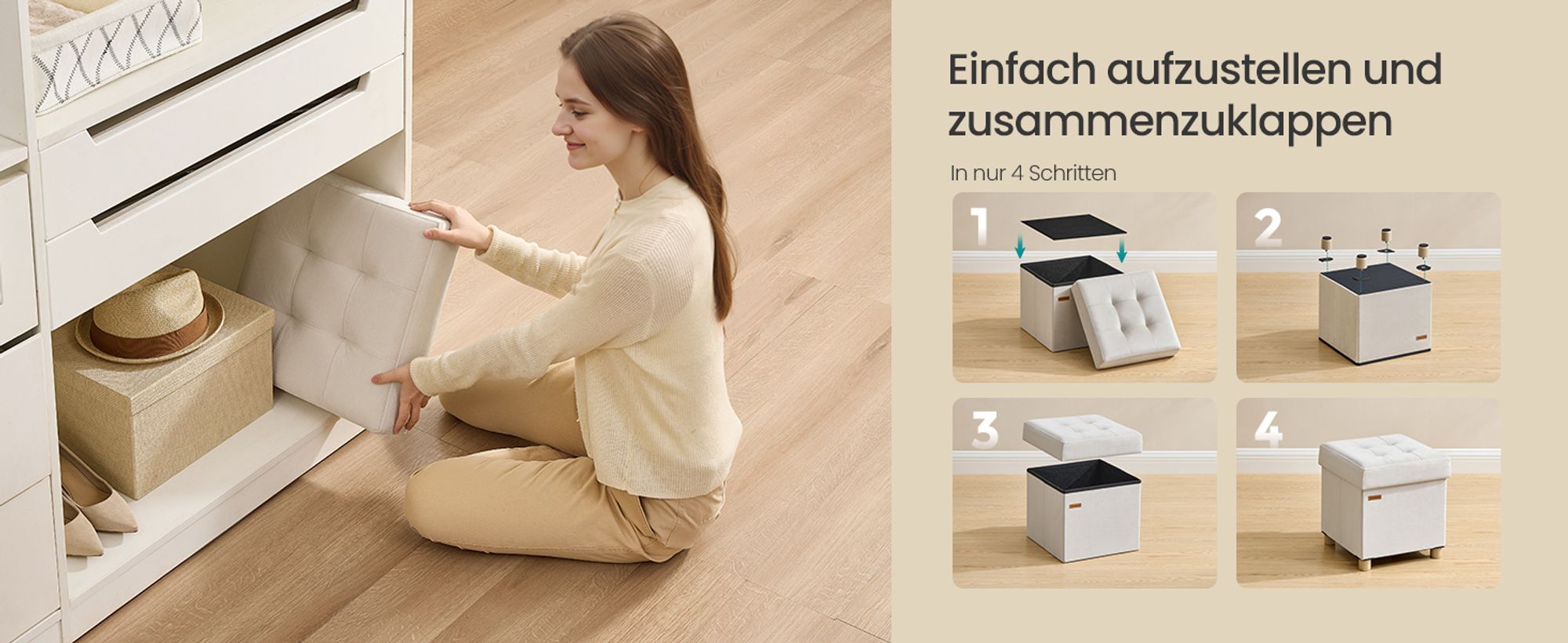 SONGMICS Sitzhocker mit Stauraum, Hocker faltbar, 38 x 38 x 40 cm, Aufbewahrungsbox mit Deckel, Fußhocker 37 L, Samt, bis 300 kg belastbar