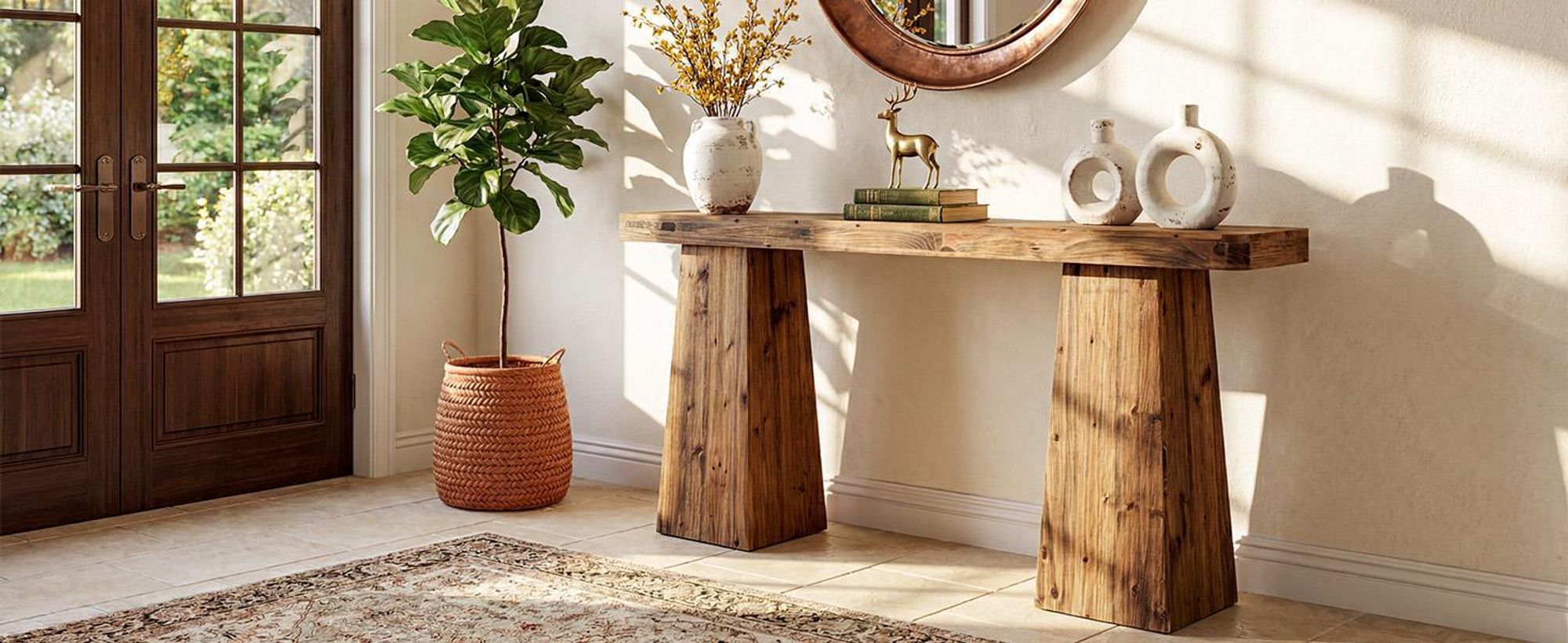 Console tafel van massief hout, 160 cm, salontafel voor achter de bank, landelijke stijl, smalle uitvoering, extra brede poten, ideaal voor de woonkamer, hal, of andere ruimtes