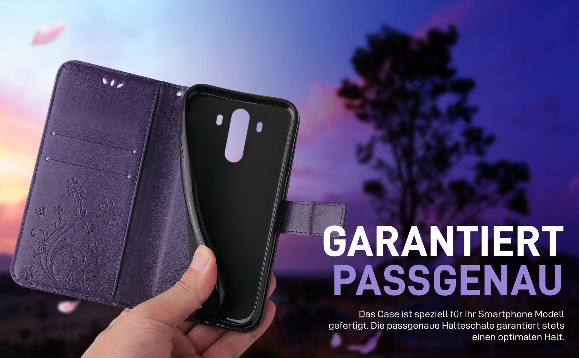 Violette Klapphülle für Huawei Mate 10 Pro mit präziser Passform und sicherem Halt