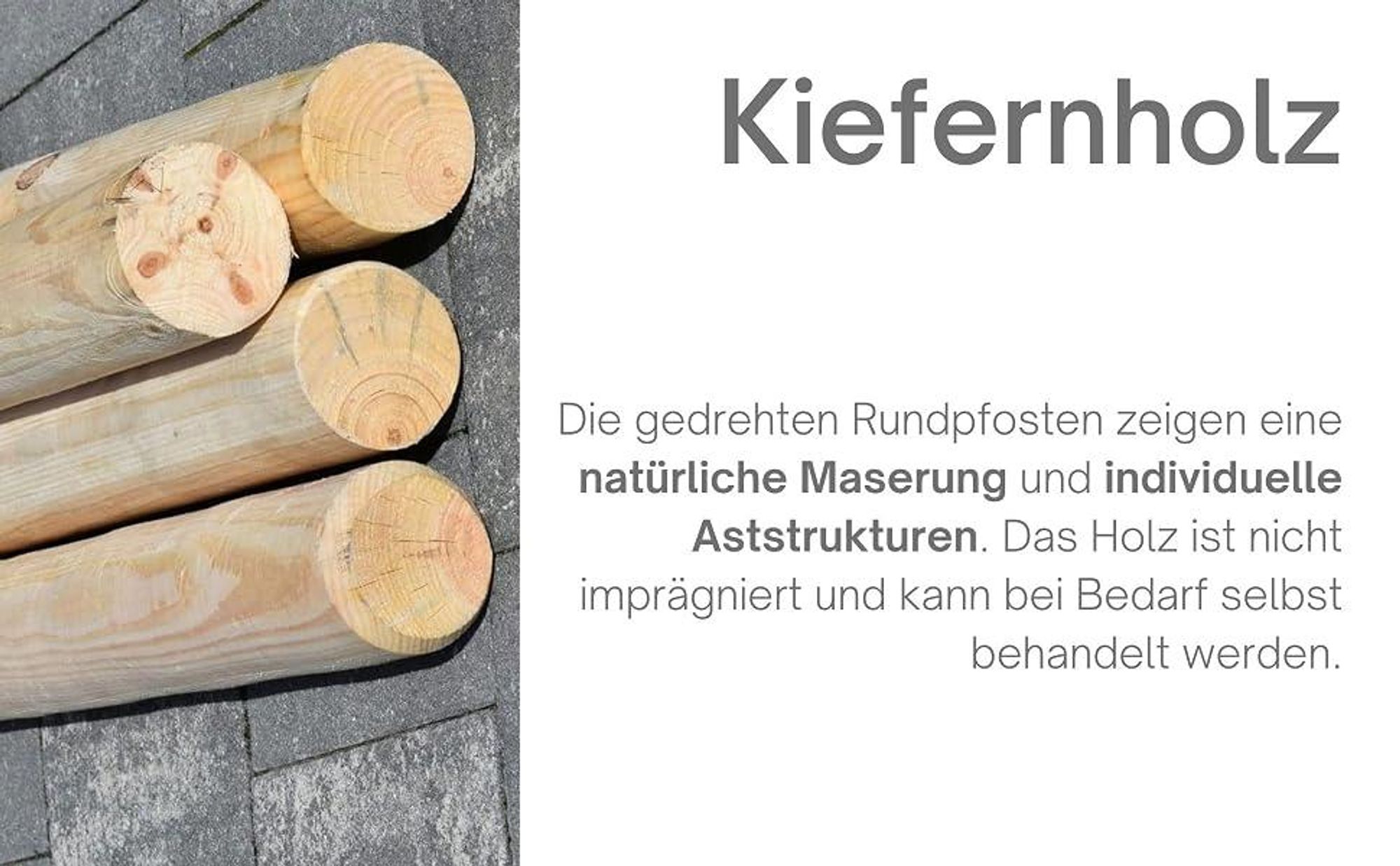 TIMBERMIK Holzpalisaden Ø 6x240 cm 4er-Set Beidseitig Gefast Unbehandelt Kiefernholz Nicht Imprägniert Ohne Spitze