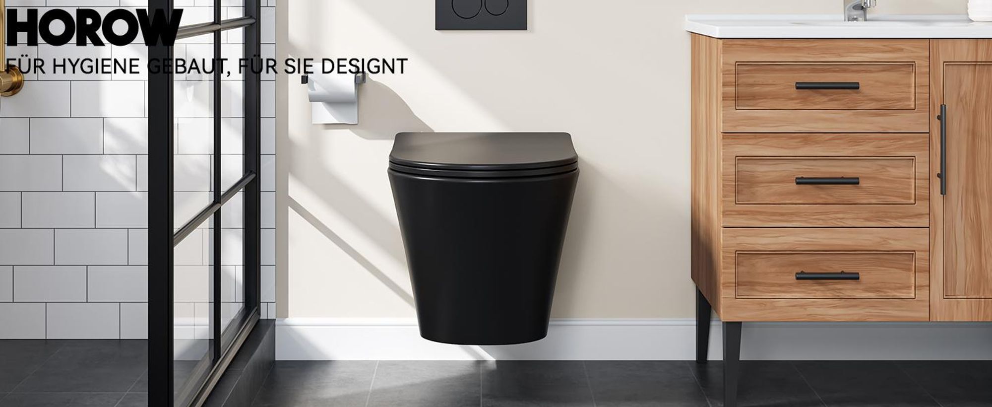 HOROW Matzwart wandtoilet met softclose-mechanisme, spoeling met superspin-technologie, keramische toiletpot met nanocoating 48,5 x 35,5 x 35,5 cm
