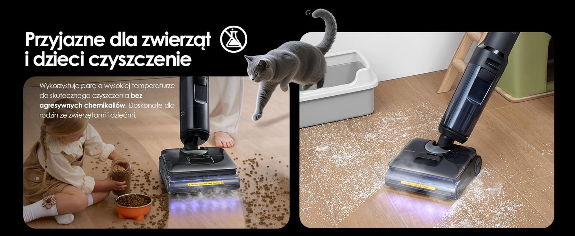 Tineco FLOOR ONE S7 Stretch Steam Bezprzewodowy Odkurzacze na sucho i mokro, 160℃ HyperSteam, Przeciwdziałający Splątaniu, FlashDry, Do 80 min pracy