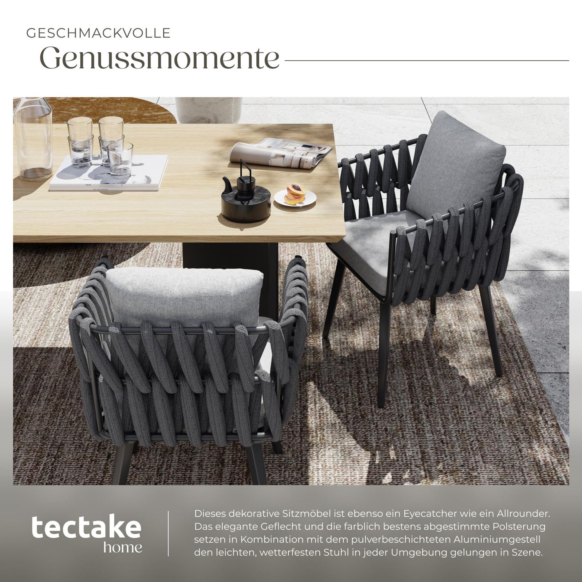 tectake® Stuhl Lugano im Rope-Design mit Aluminiumgestell