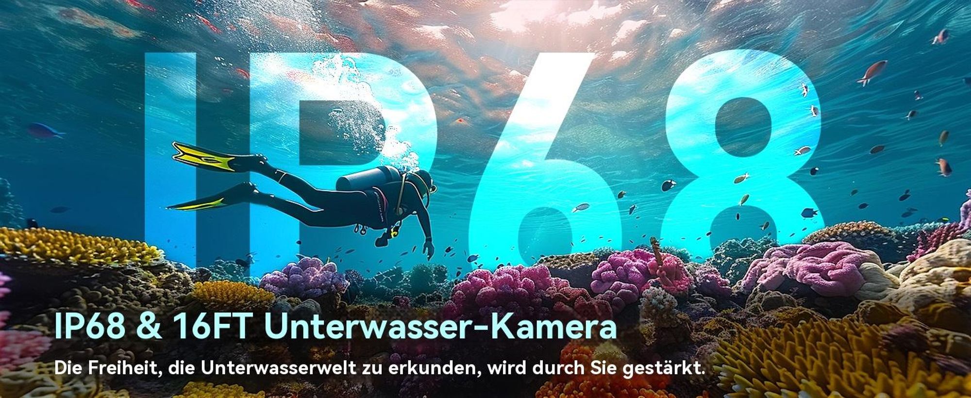 4K 64MP Unterwasserkamera, Wasserdichte Autofokus Digitalkamera (5m/16FT, Dual-Screen Selfie, 32GB Karte, 1250mAh Akku) für Schnorcheln Urlaub