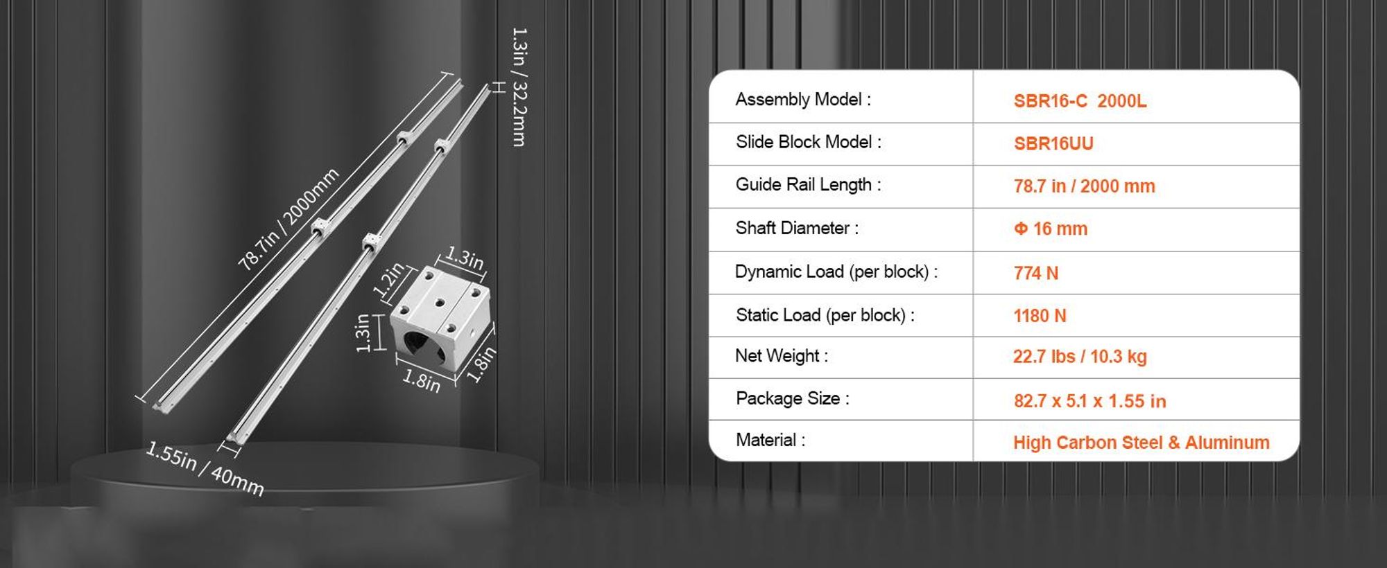VEVOR Linearführung 2PCS 500mm SBR16 Linearführungsschiene 4PCS SBR16UU Lagerblock CNC-Kit Linearführungen und Lagerkit CNC-Schienen Linearführungssatz für CNC-Maschinen automatisierte Maschinen und Geräte, 2000 mm