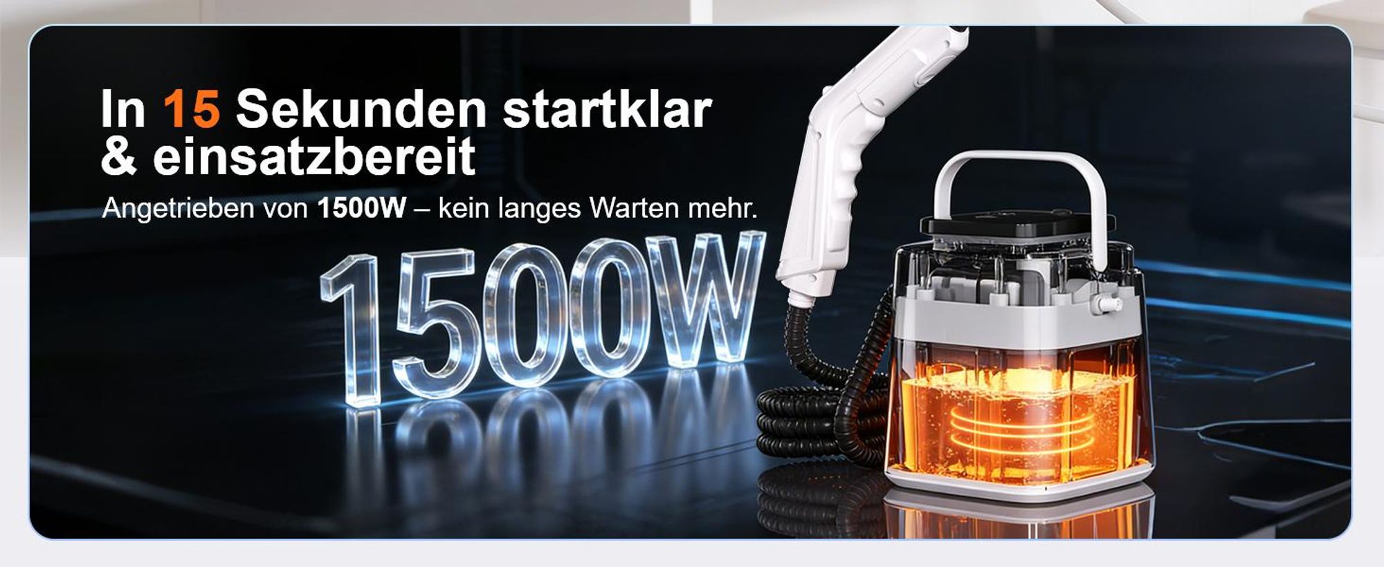 1500W Dampfreiniger mit 1,55L XL-Wassertank & 15s Aufheizung – Handdampfreiniger mit LED-Display & 4 Stufen – Tragbarer Hochdruck-Dampfreiniger 4 Bar