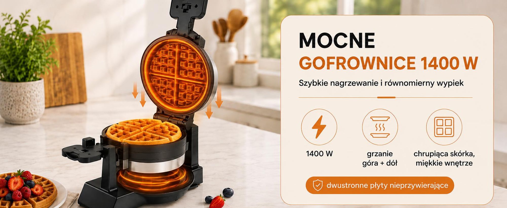 Gofrownica 1400W Obrotowa Podwójna Wm2050 2 Gofry Belgijskie 180° Mocna