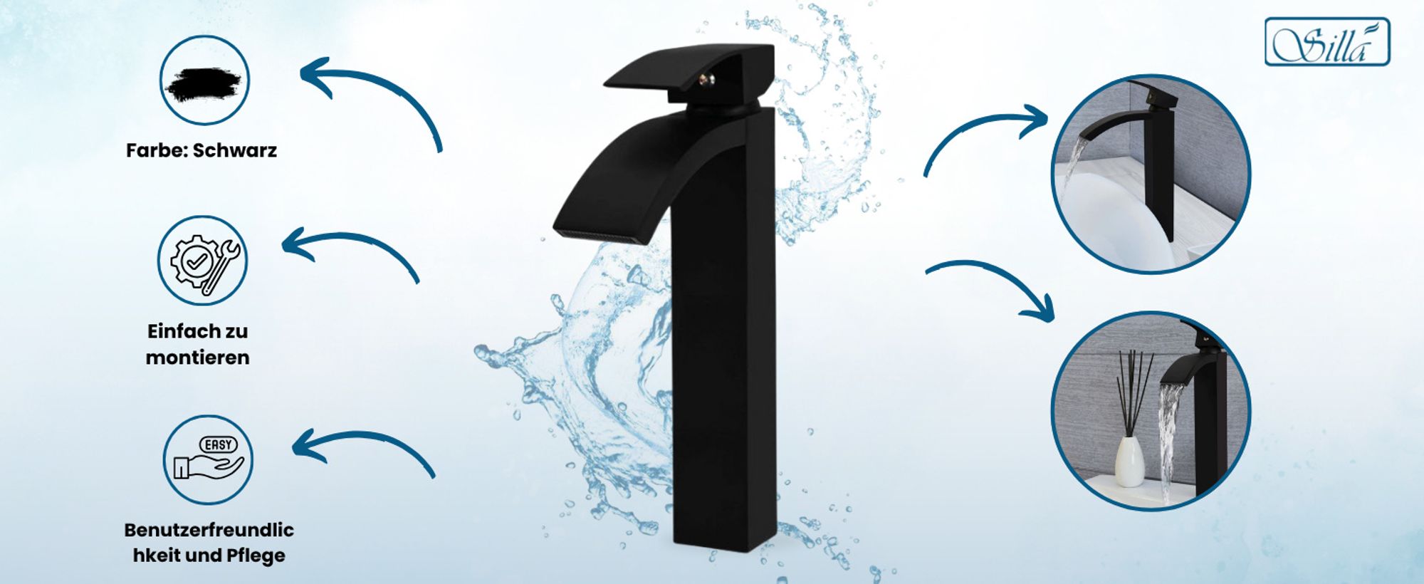 Silla, Schwarz, Armatur, Bad, Spültischarmatur, Wasserhahn Bad, Wasserhahn, Messing