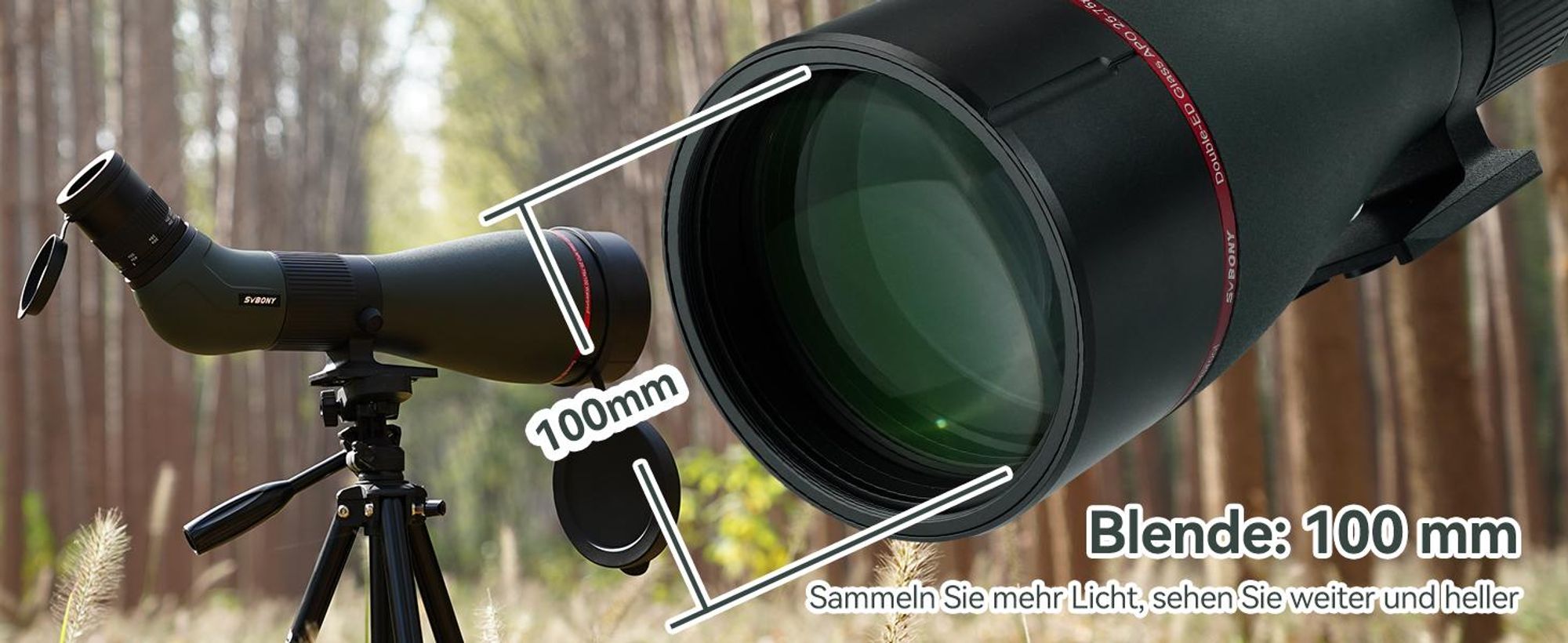Svbony SA401 APO Spektiv 25-75x100mm, Doppel-ED-Glas, Präziser Fokus, Wasserdichtes Abgewinkeltes Spektrive für die Vogelbeobachtung
