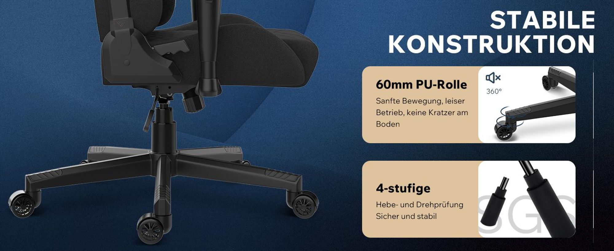 SENSE7 Spellcaster SENSHI Gaming Stuhl Stoff Schwarz - Ergonomischer Bürostuhl Schreibtischstuhl Zockerstuhl 150kg 2D-Armlehnen Chefsessel