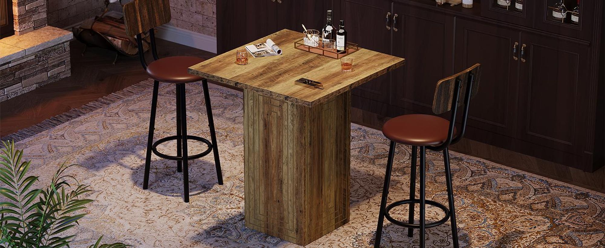 Tribesigns quadratischer Bartisch, 79 cm, Holz, Hausbar mit geometrischer Textur, Stehtisch im Landhausstil für Esszimmer, Küche, rustikales Braun