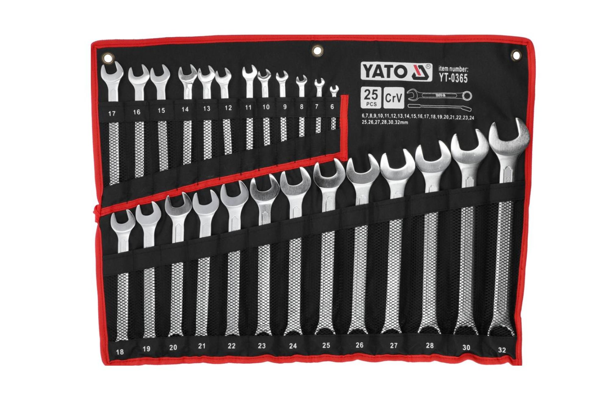 Yato YT-0365, 6,7,8,9,10,11,12,13,14,15,16,17,18,19,20,21,22,24,25,27,30,32 mm, Chrom, Chrom-Vanadium-Stahl, Chrom, Satin, 15°