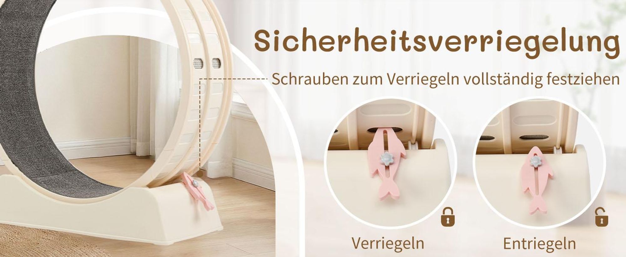 FCH Katzenlaufrad, Laufband für Katzen, Innendurchmesser 80cm, PP-Kunststoff, leise Laufband und Sicherheitsschloss-Design, Cremefarben
