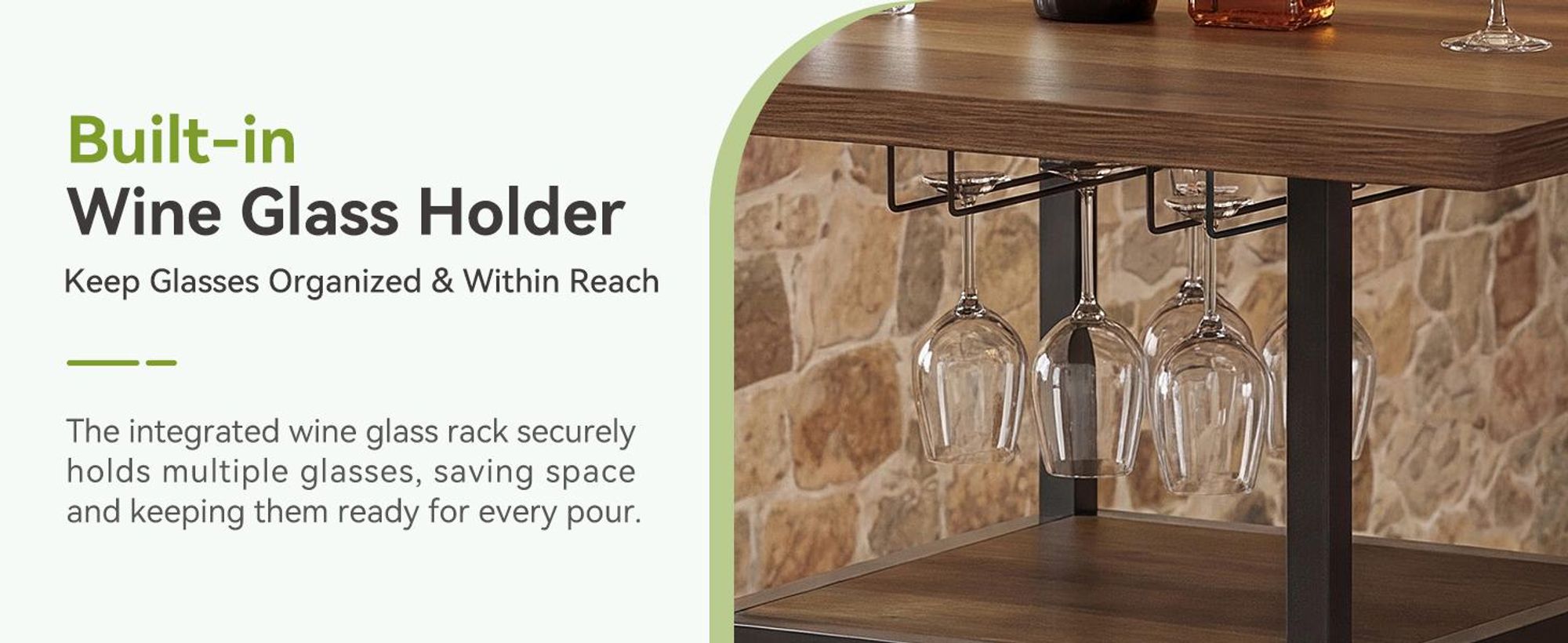 Tribesigns 95cm quadratischer Bartisch, Stehtisch mit Glashalter, Weinschrank mit offenen Ablagefächern, Bistrotisch, Braun