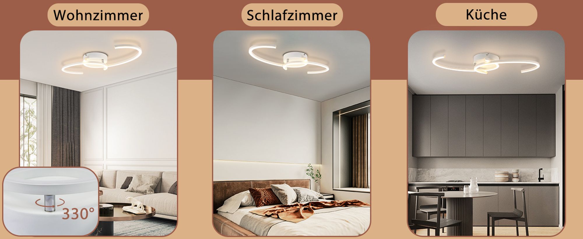 ZMH Deckenlampe LED Deckenleuchte Küche 24W Wohnzimmerlampe Moderne Design Schlafzimmerlampe 3000K Warmweiß Wohnzimmer Küchenlampe 330° Drehbarer 2-Ringen weiß Deckenlampen für Schlafzimmer Esszimmer