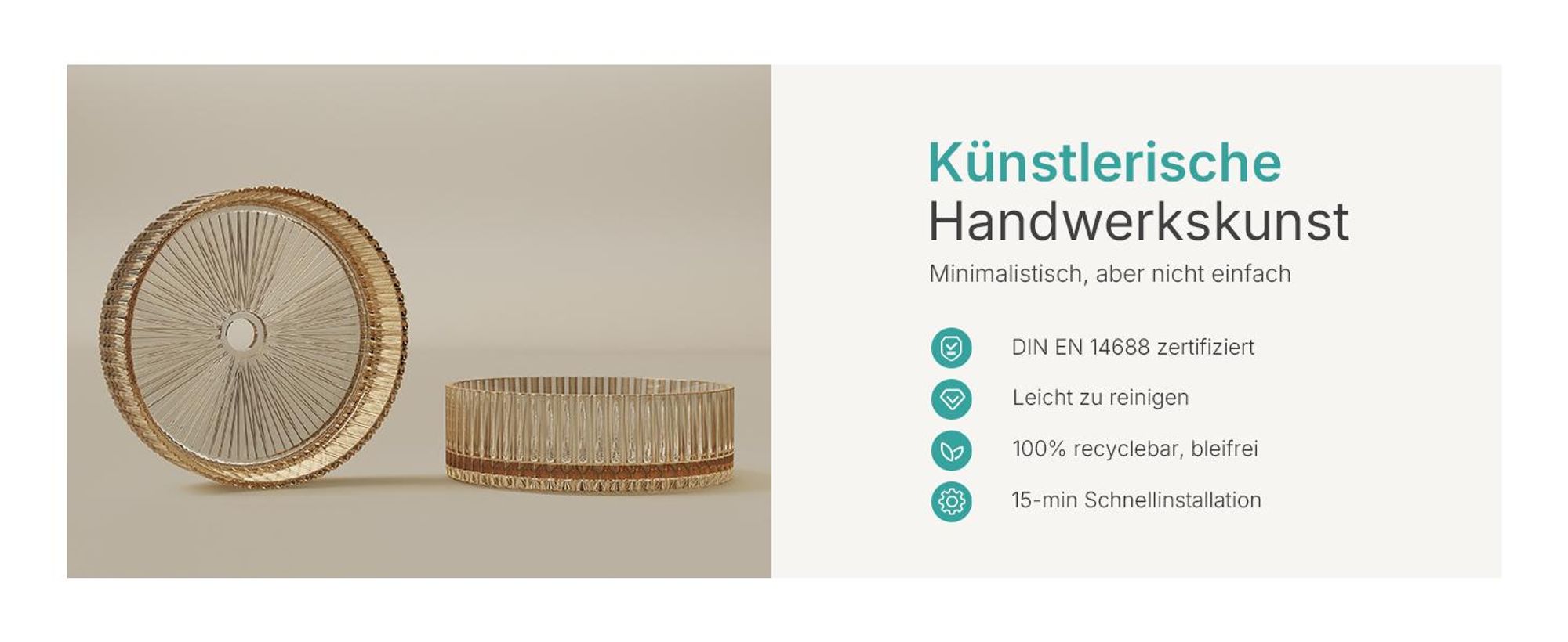 EMKE Aufsatzwaschbecken Rund 400x400x120mm aus gehärtetem Kristallglas Roségold Elektroplattiert ohne Hahnloch & Überlauf, Modernes Design