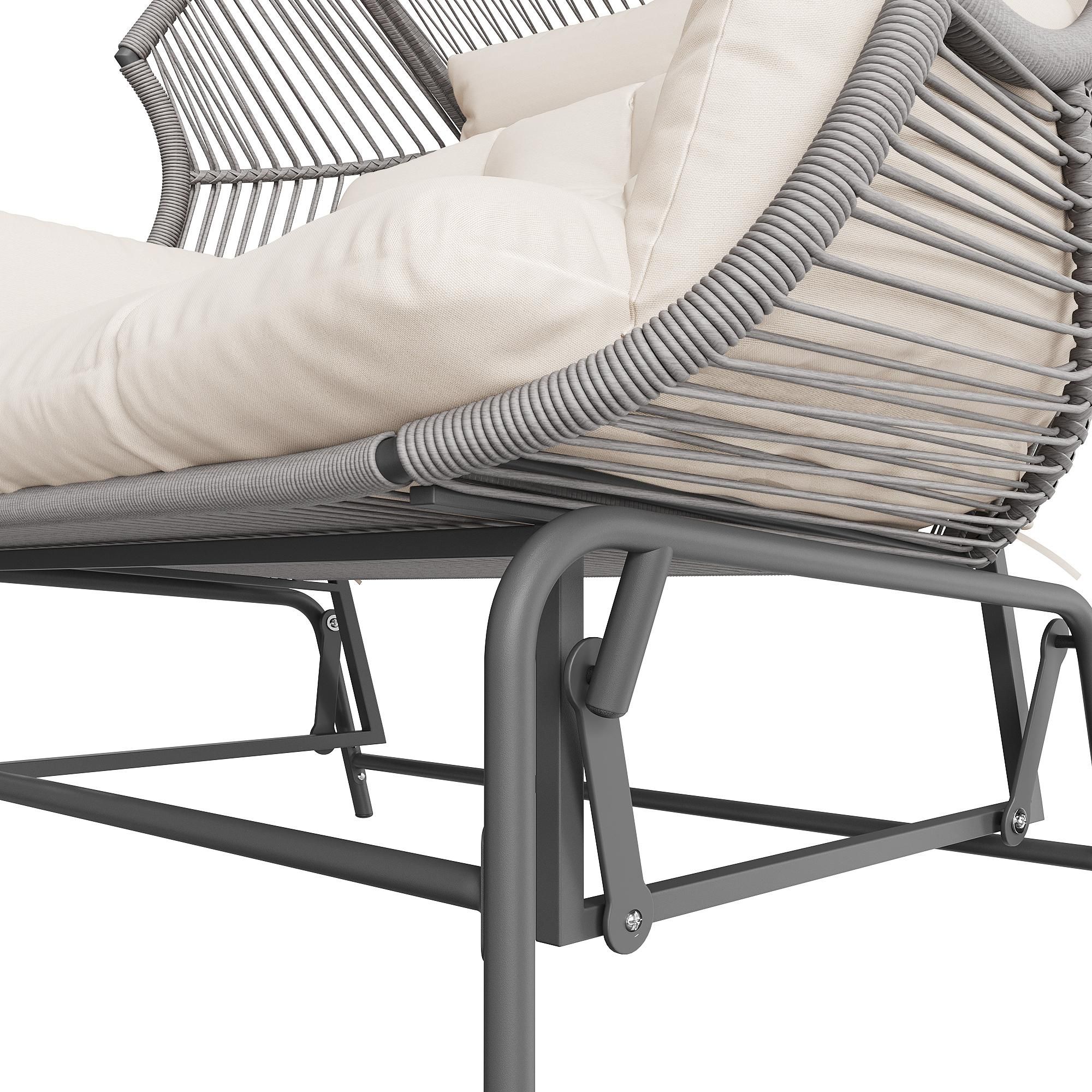 Flieks Rattan Hollywoodschaukel Schaukelstuhl Doppelschaukel mit Kissen, Hängesessel Gartenschaukel Hängeschaukel für 2 Personen, Grau