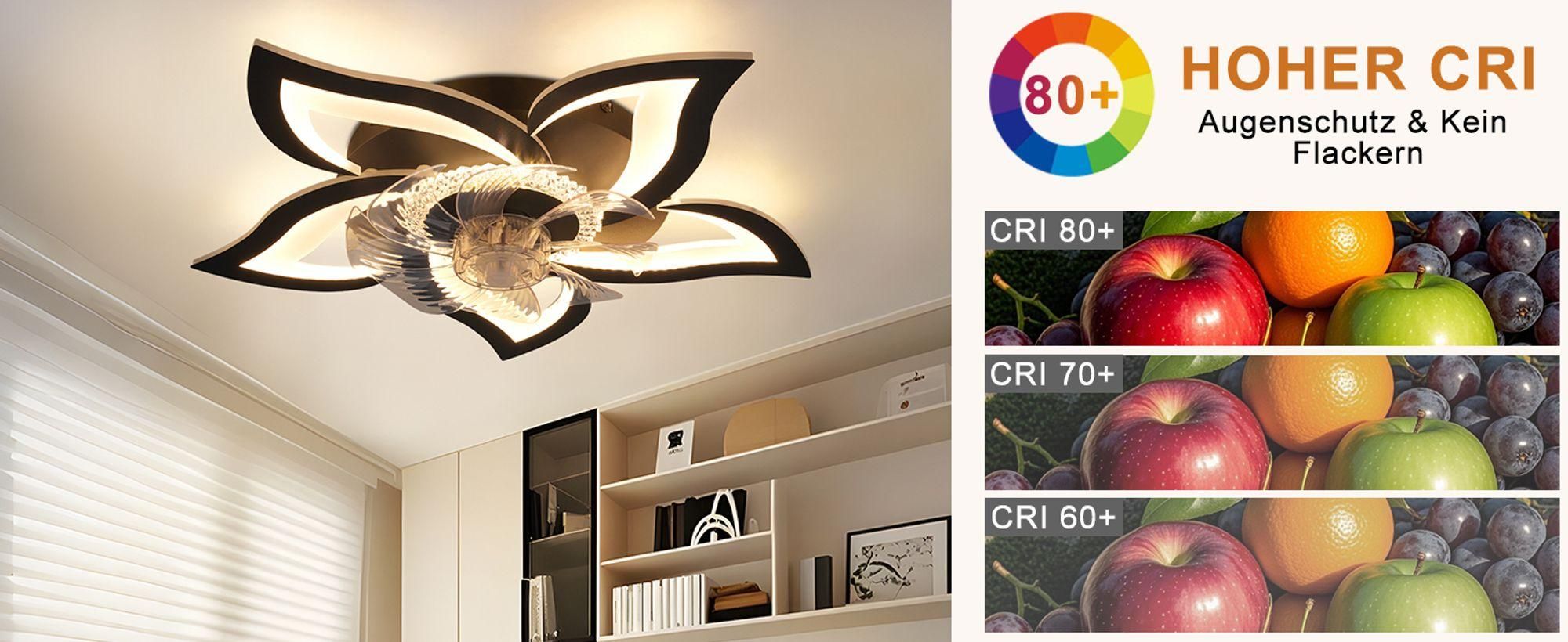 ZMH LED stropný ventilátor, stropné svietidlo s ventilátorom, tichý, s diaľkovým ovládaním, stmievateľný, 3 farebné teploty, 6 rýchlostí, časovač, stropné svietidlo 48 W, čierne, do obývacej izby
