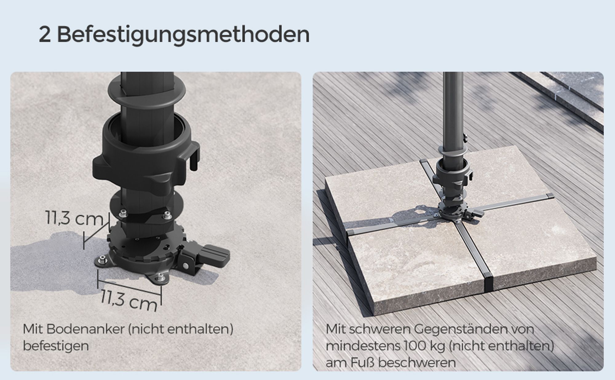 SONGMICS Sonnenschirm 290 x 290 cm UPF 50+ mit Ständer um 360° drehbar