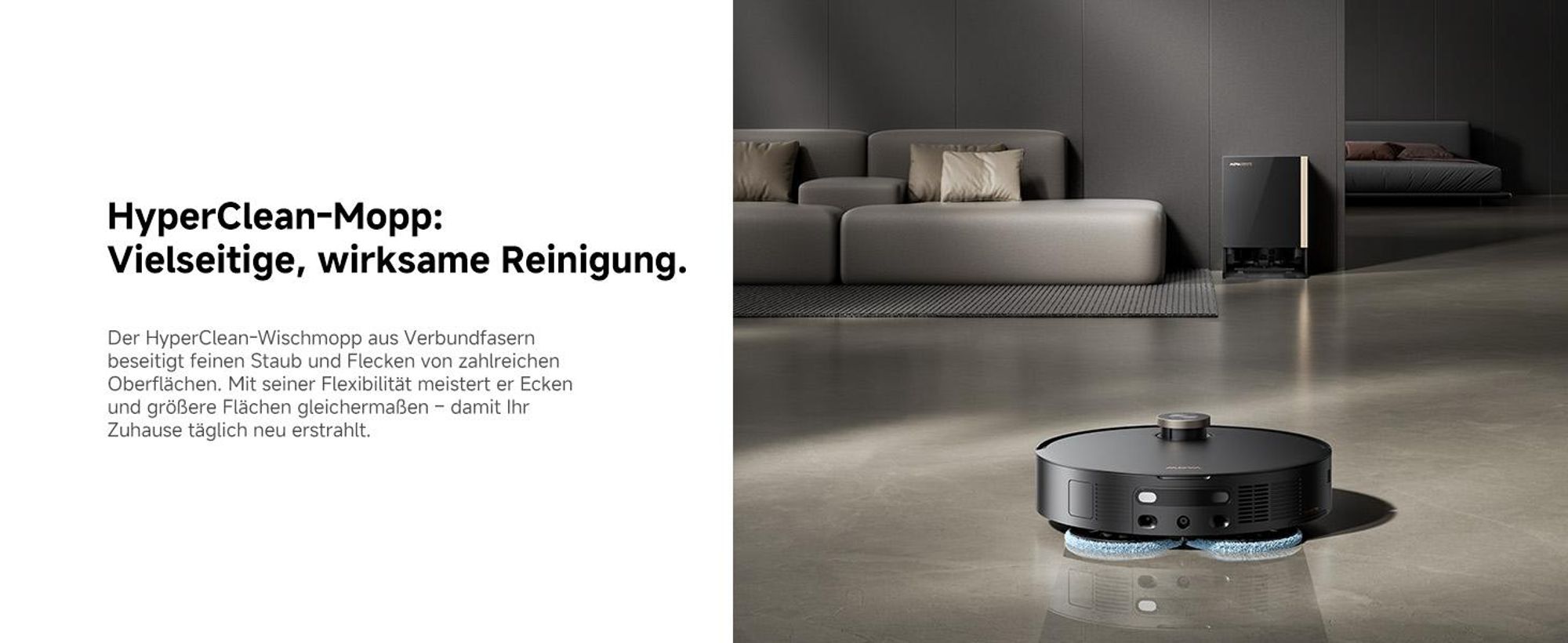 MOVA MOBIUS 60 Saugroboter – MopSwap™, 30.000 Pa, dynamisches Saugrückhaltesystem, 8 cm Hindernis, flexible Navigation, 100 °C PTC für Waschbretter