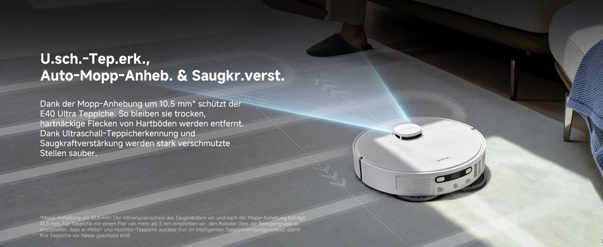 MOVA E40 Ultra – Saug- & Wischroboter, 19.000 Pa, automatische Leerung, MaxiReach-Wischmopp, Seitenbürste, All-in-One-Station, bis 75 Tage Reinigung