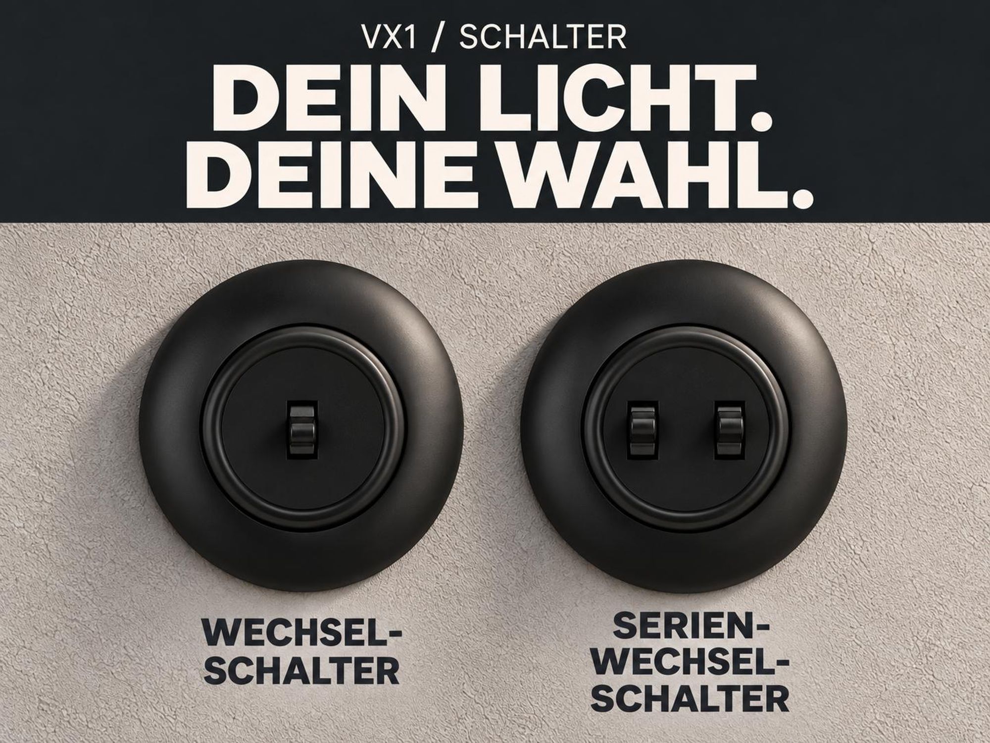 Unterputz Retro Wechselschalter, Steckklemme, All-in-One, Serie VX1 schwarz-matt