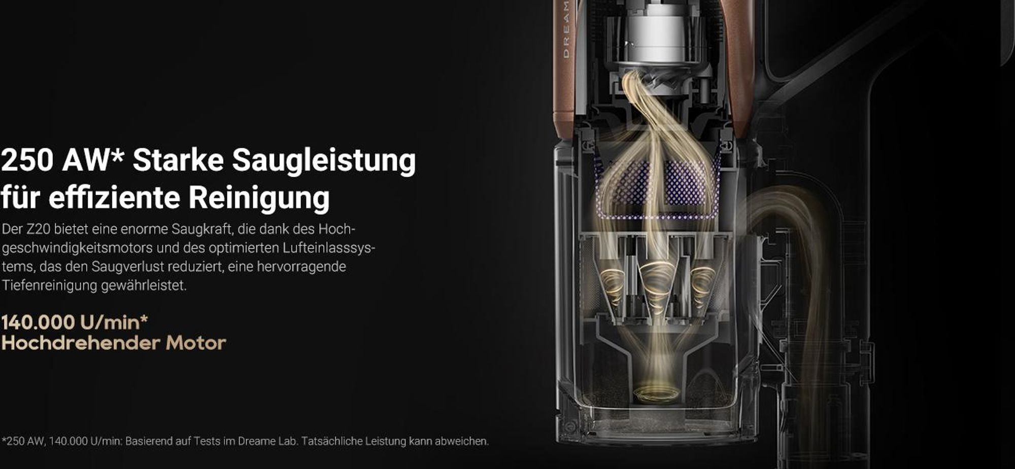 Dreame Z20 Kabelloser Staubsauger,250AW Saugleistung,H14-HEPA,Dust Reveal,Saugleistung für mehrere Oberflächen,Schmutzerkennung,0-Tangle Handstaubsaug