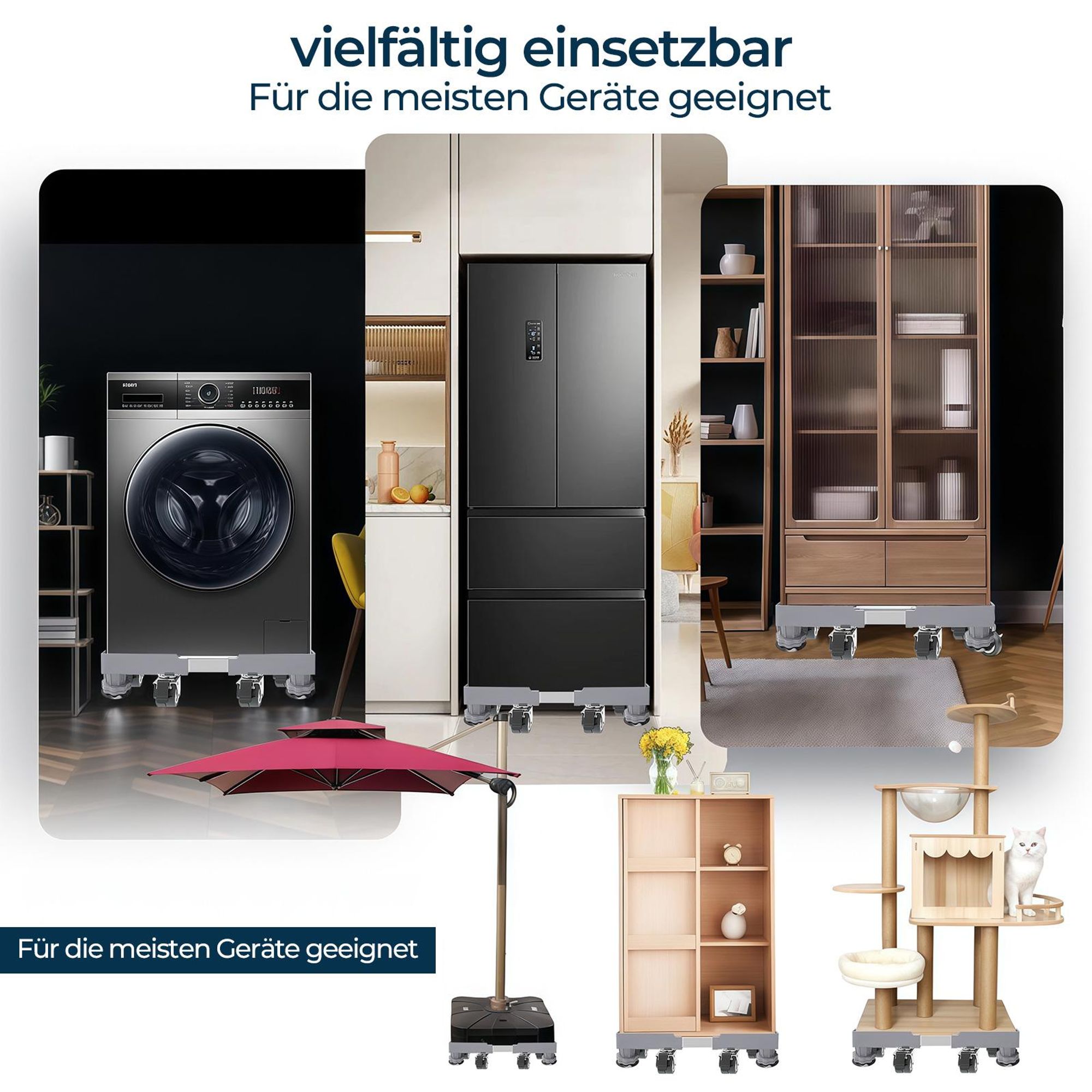 Einstellbare Waschmaschinen Untergestell Waschmaschinen Sockel Waschmaschinensockel 4 Fuß mit 4 Räder für Trockner, Waschmaschine MAX 300kg Grau