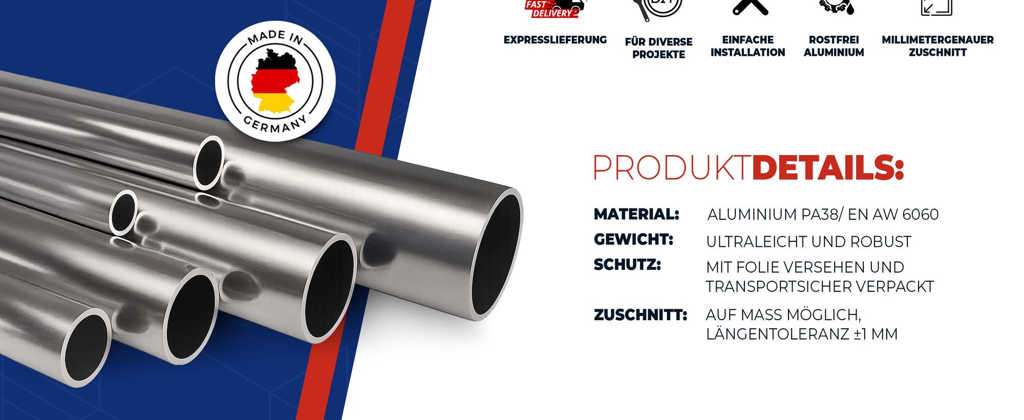 GalIndustrial, Aluminium, Alu Profil, Rundrohr, Profil, Aluminiumrohr