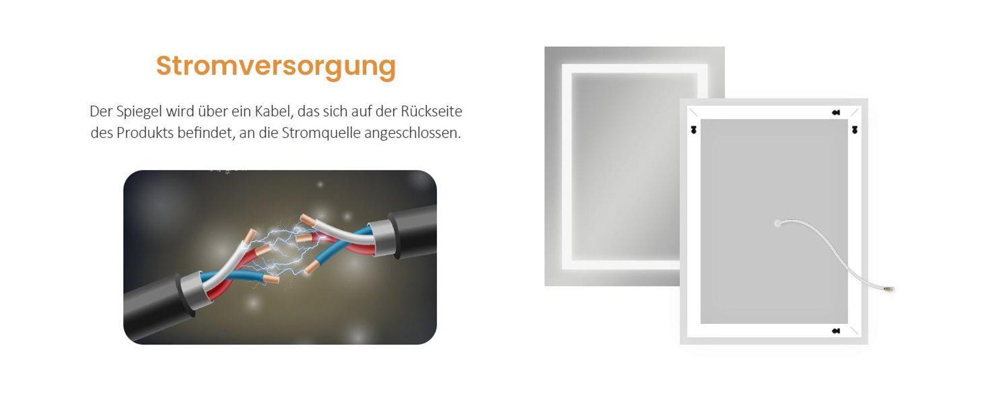 EMKE Badspiegel mit Beleuchtung 60 x 50 cm LED Badezimmerspiegel Beschlagfrei mit Druckknopfschalter mit 2 Farben des Lichts, Kaltweißes und warmes Licht