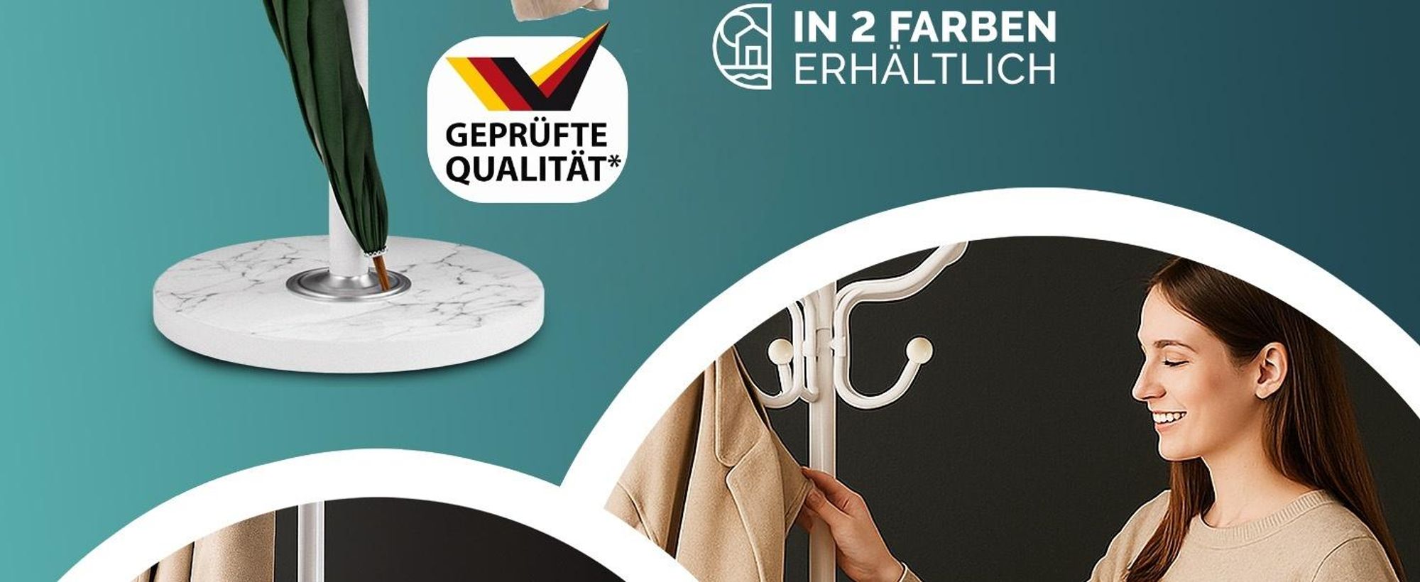 CASARIA Garderobenständer weiß mit Marmorfuß, geschwungen, freistehend