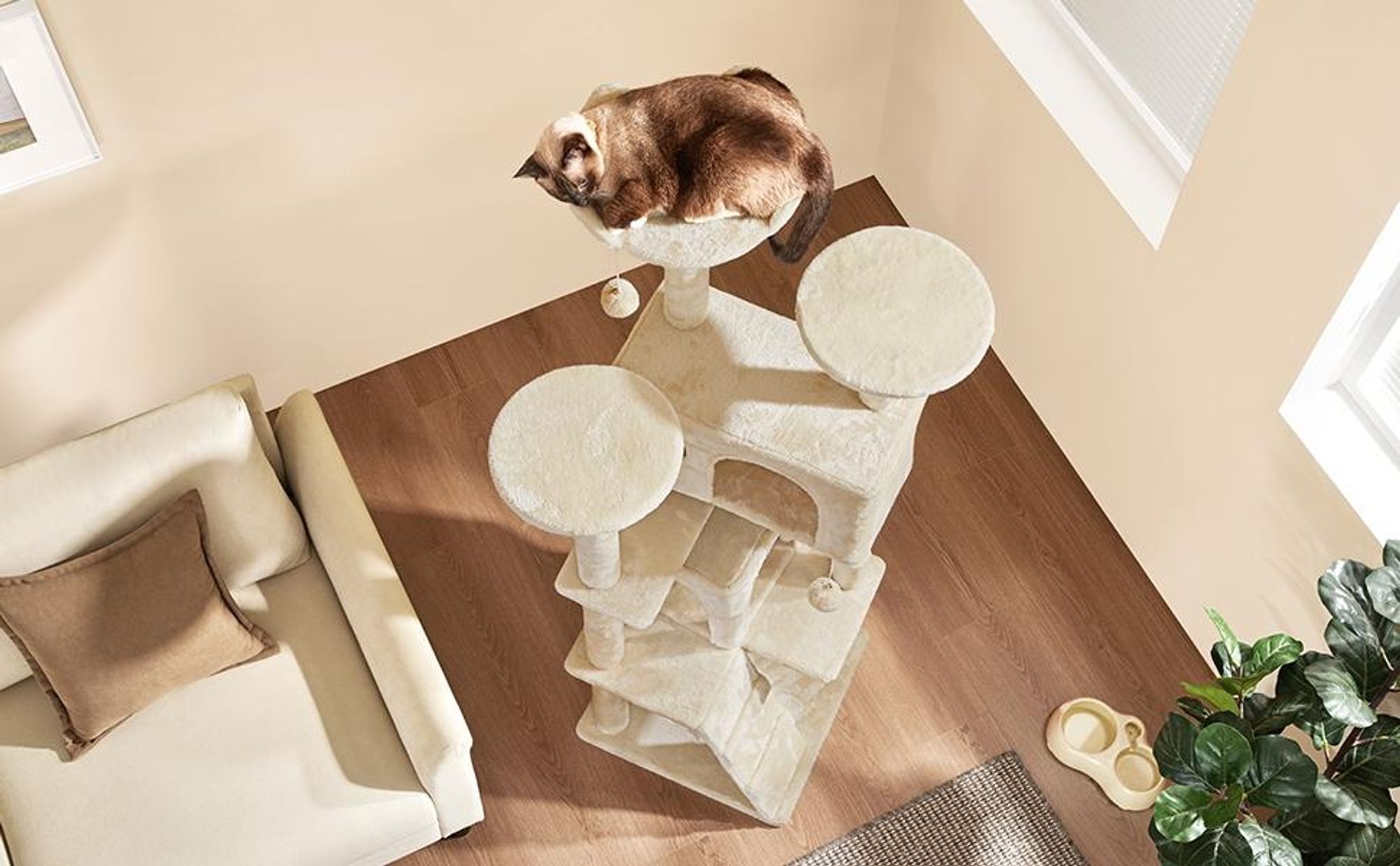 Yaheetech Kratzbaum Katzenbaum Stabiler Katzenkratzbaum Katzenmöbel, Kletterbaum für Katzen Höhe 158 cm, Beige