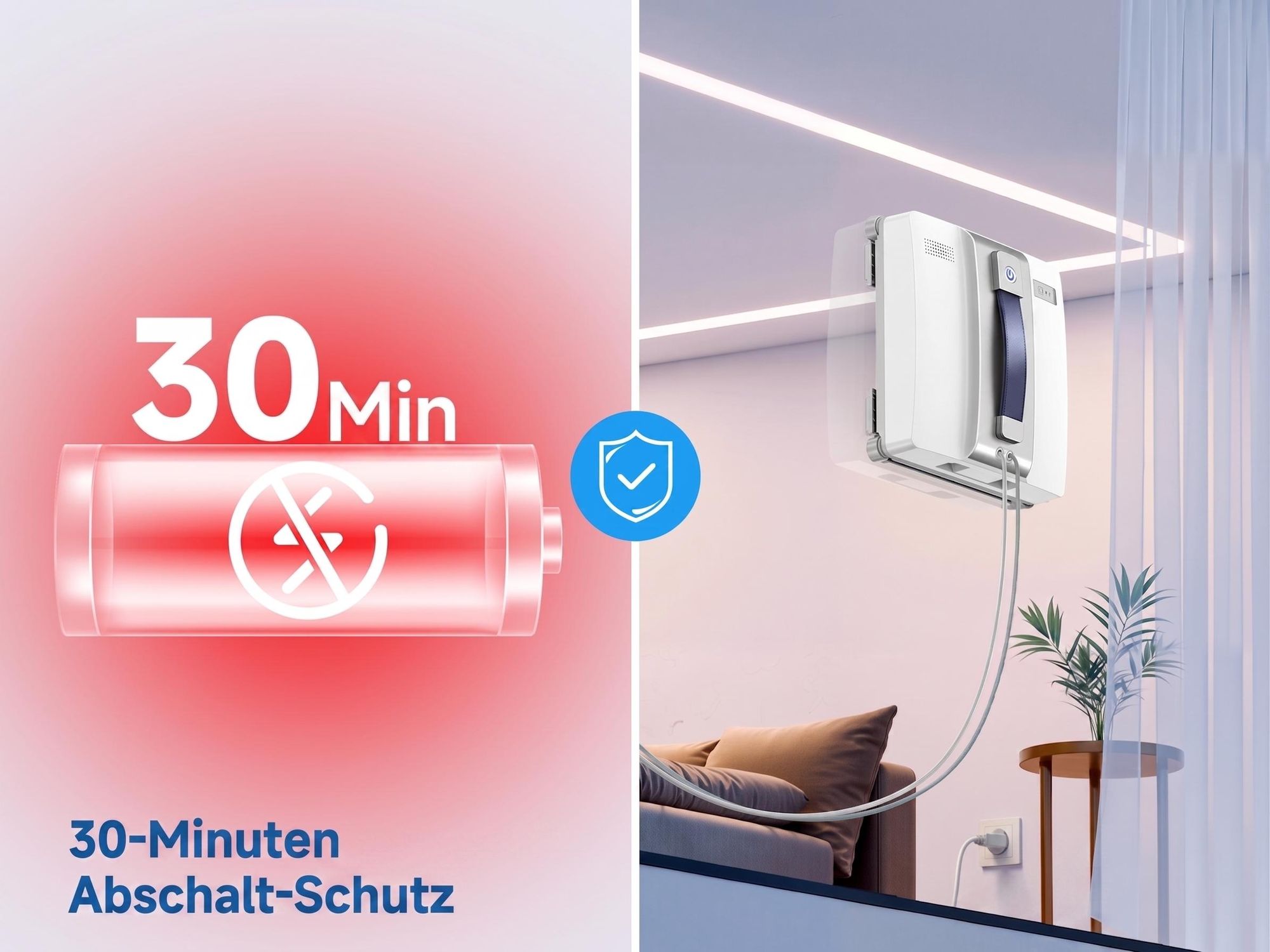 Lubluelu CHYW200 Smart Fensterputzroboter, Fensterroboter mit Dual-Sprüher, 9000Pa Saugkraft, Automatische Reinigung, Fernbedienung & Sicherheitsseil