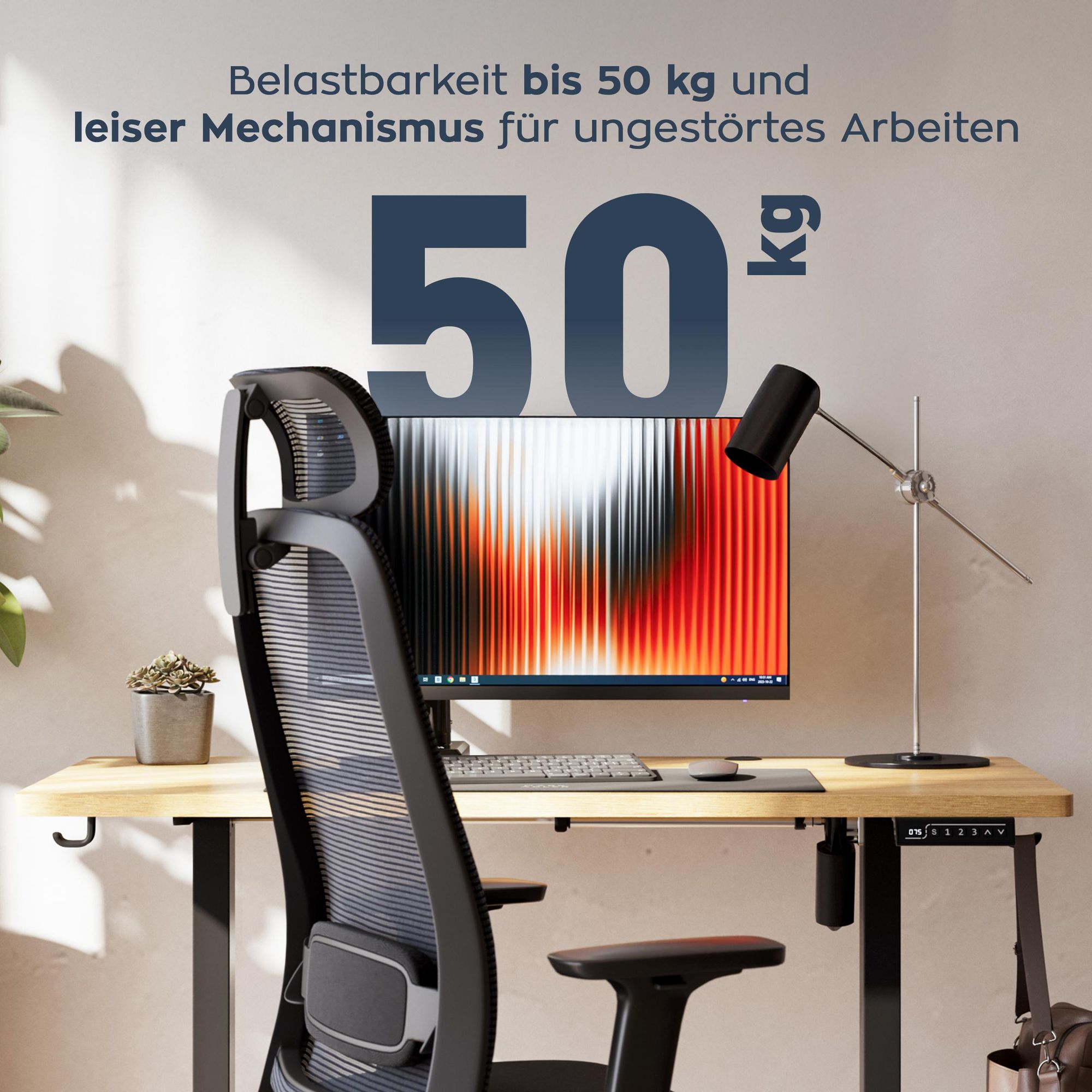 Mark Adler Leader 6.9 Elektrischer Schreibtisch – Höhenverstellbar 72–118 cm, ErgoHub Flex, 120×60 cm Tischplatte, leiser Motor, Kabelmanagement, Kopf