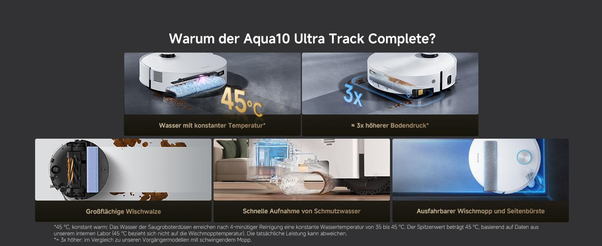 Dreame Aqua10 Ultra Track Complete Roboter Staubsauger,25KPa,100°C Wasserwäsche,Ausziehbarem Mopp,0 Tangle,KI-Navigation,All-in-One Dock,KI-Navigation
