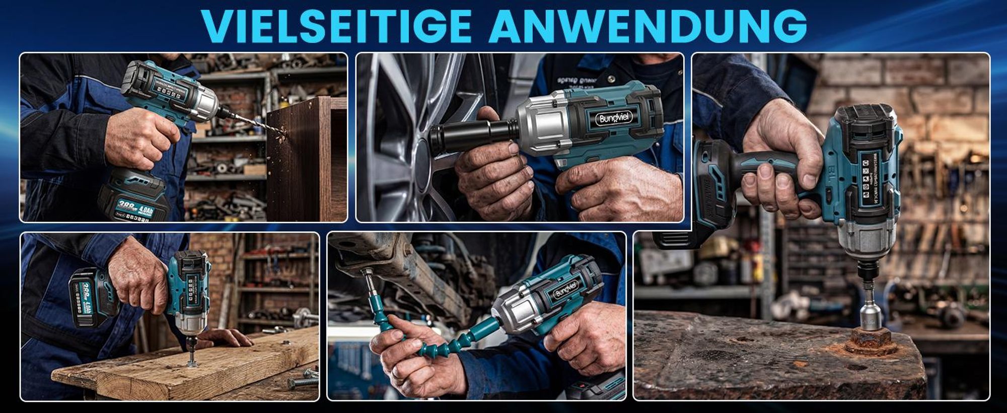 Akku Schlagschrauber 1000Nm, 21V Bürstenloser Drehschlagschrauber mit 2x 4.0Ah Akku, 1/2 Zoll Impact Wrench Set für LKW, PKW, Traktor & Reifenwechsel