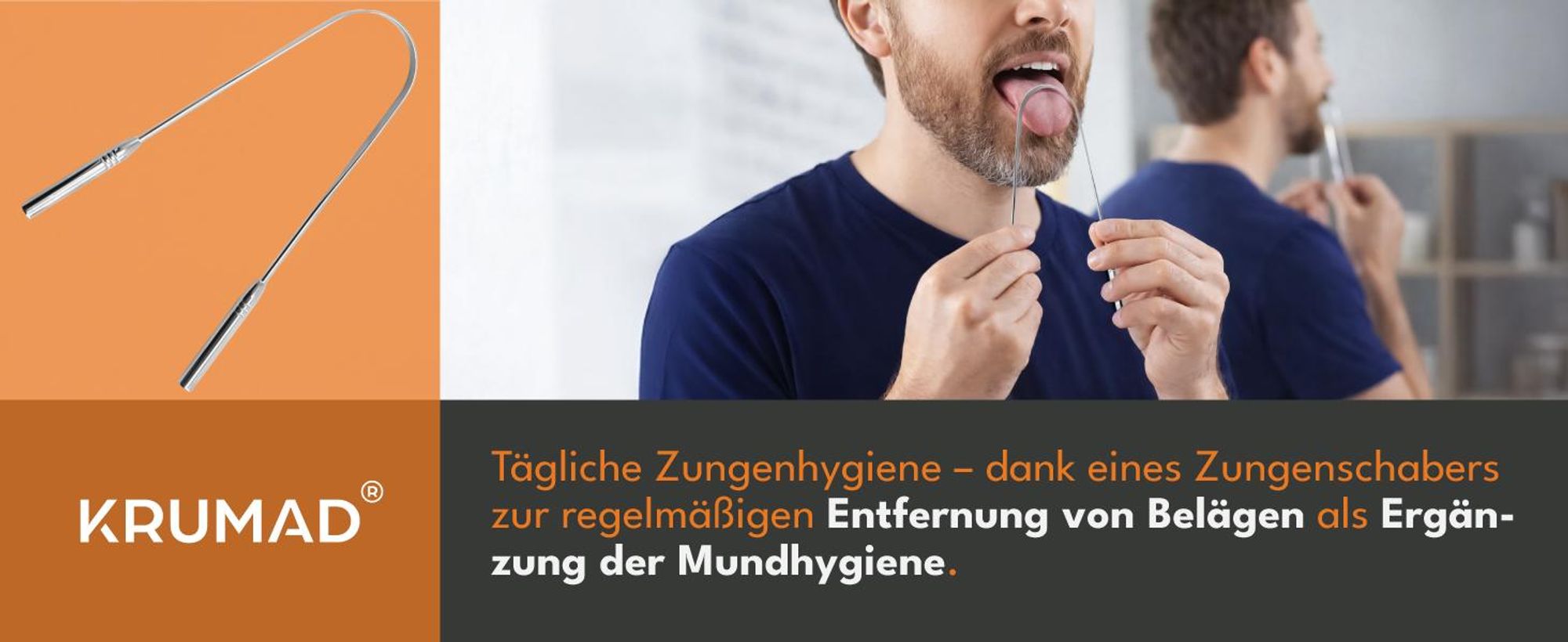 KRUMAD Zungenschaber aus Edelstahl 430, Zungenreiniger gegen Mundgeruch, robuster Zungenschaber für tägliche Zahnpflege und frischen Atem