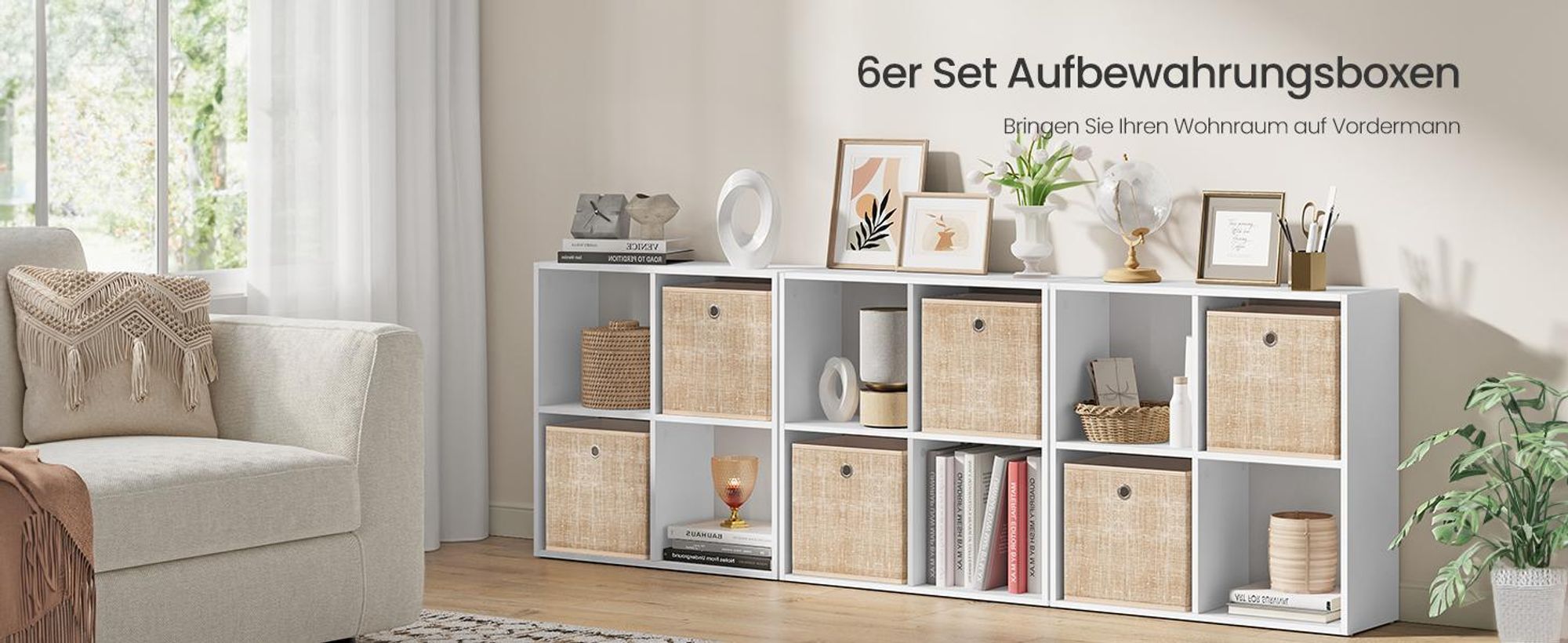6er Set, Ordnungsboxen aus Vliesstoff mit Griff, Boxen Aufbewahrung