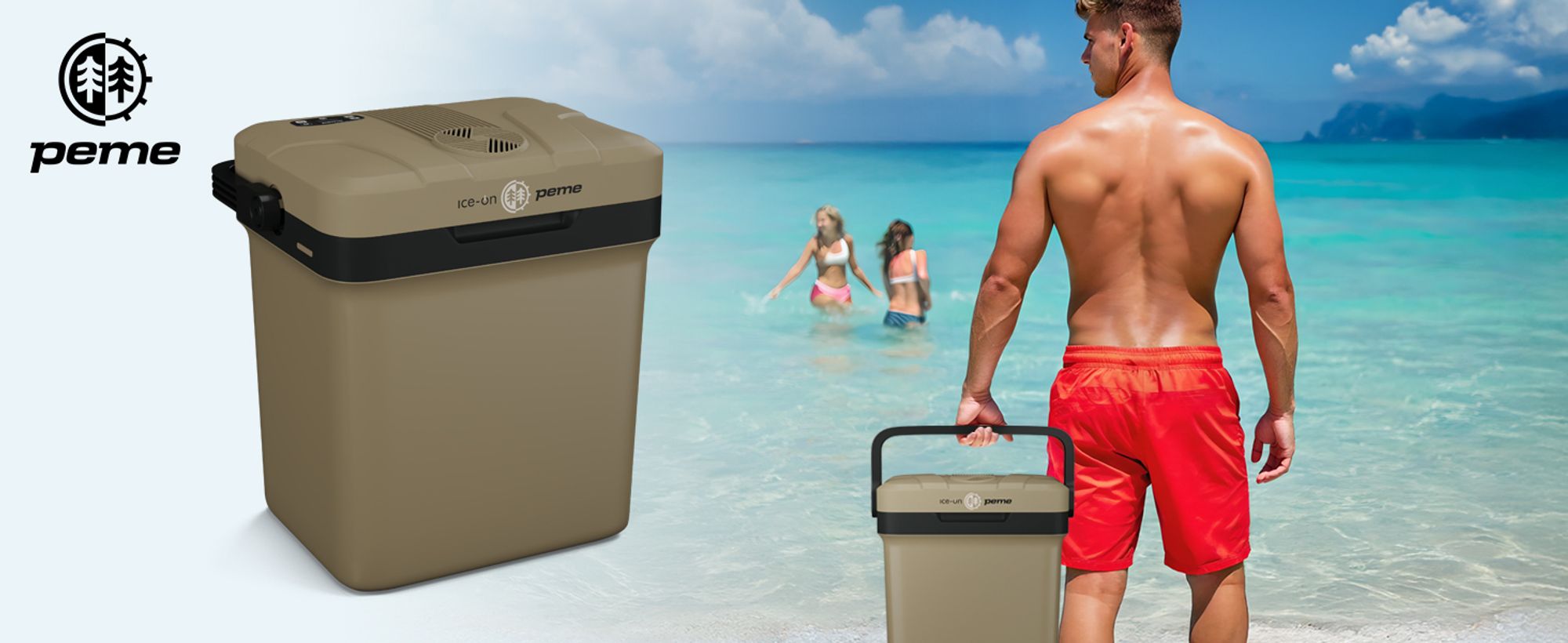 Elektrická chladiaca taška PEME Essential 23 l – termoelektrická chladiaca taška do auta, osobného vozidla, nákladného vozidla, na kempovanie, cestovanie, mini chladnička, taška na udržiavanie teploty, outdoorová, khaki, prenosná