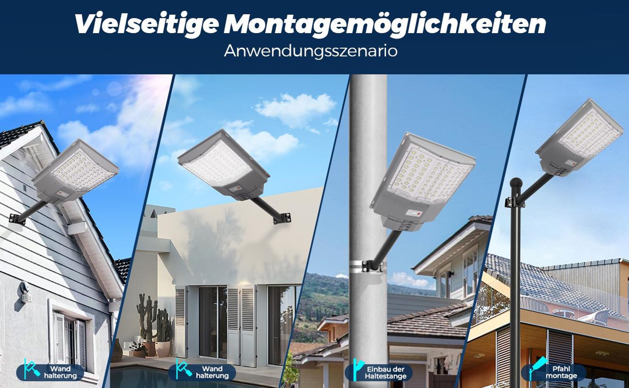 1000W LED Solar Straßenlampe 72 LEDs mit Bewegungsmelder und Fernbedienung, IP67 wasserdicht, Solarleuchte Außen für Garten und Hof, Kaltweiß