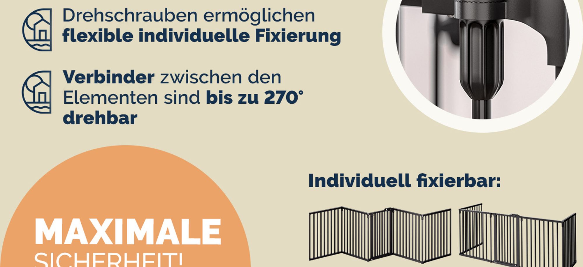 CASARIA® Kaminschutzgitter Baby mit Sicherheitstür Metall ohne Bohren 306x77cm Hundegitter Kinderschutz Treppenschutzgitter Absperrgitter Schwarz