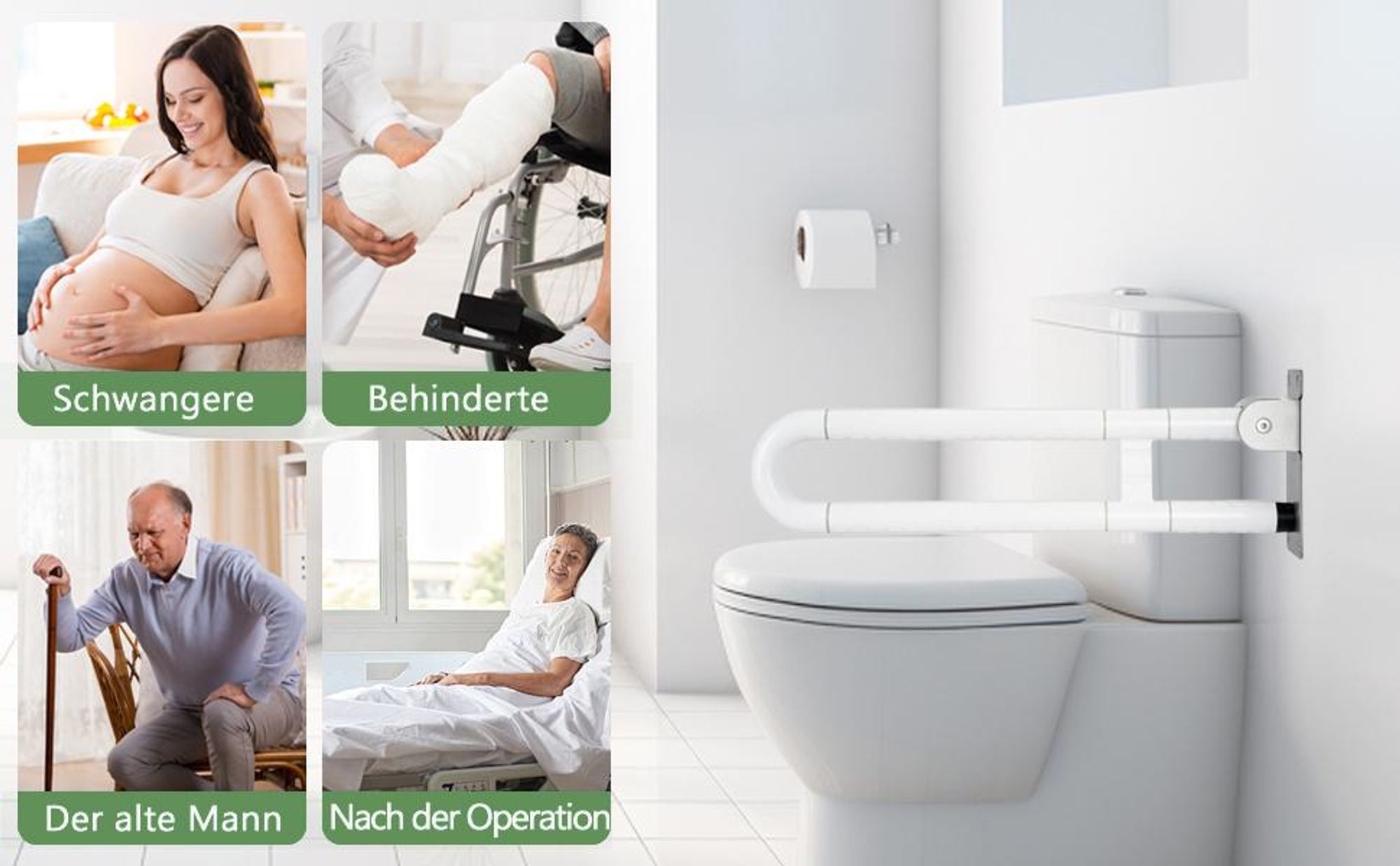 Wandstützgriff, Klappgriff, Stützklappgriff, Wandgriff, Haltegriff, Hochklappbar Wandmontage für Schwangere Bad
