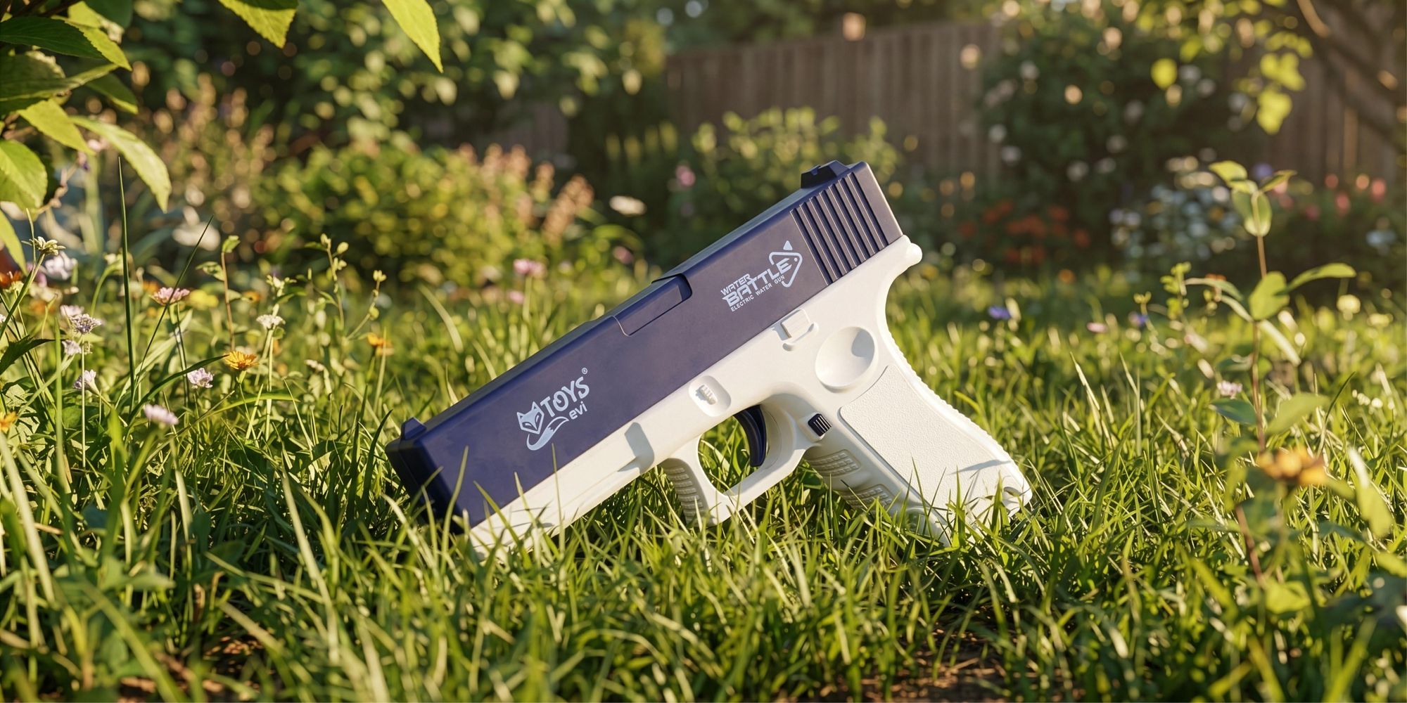 EVI TOYS AQUA GLOCK Automatische Elektrische Wasserpistole, 10m Reichweite, Akku, 2 Magazine (60ml/500ml), Sommer Wasserspielzeug, Weiß-Blau