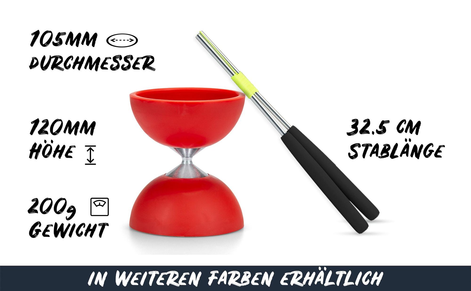 Diabolo Freizeit  Satz Basic mit Kugellagerachse | LED in turkis Rot farbe|Set mit robuster Konstruktion für Anfänger und Fortgeschrittene |