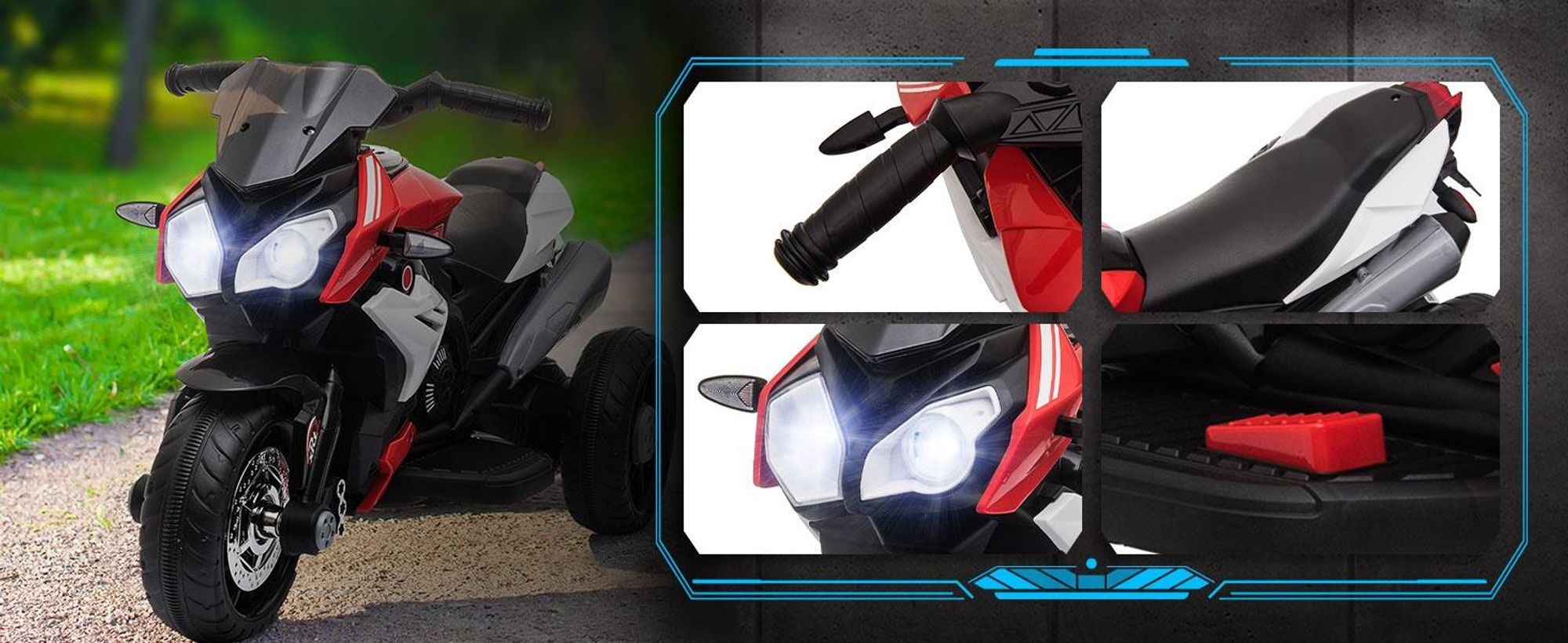 HOMCOM Elektryczny motocykl dziecięcy z muzyką i światłami, 3 km/h, dla dzieci w wieku 3-5 lat, maks. 25 kg, czerwono-czarny