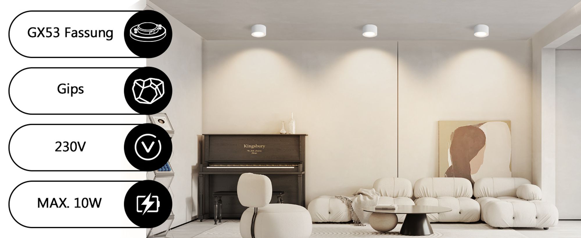 ZMH Aufbauspot rund Aufbaustrahler weiß Aufbauleuchte GX53 Deckenspots flach Spots Deckenleuchte Aufputz aus Gips Modern klein Deckenlampe Max.10W für Wohnzimmer Esszimmer  Ohne Leuchtmittel