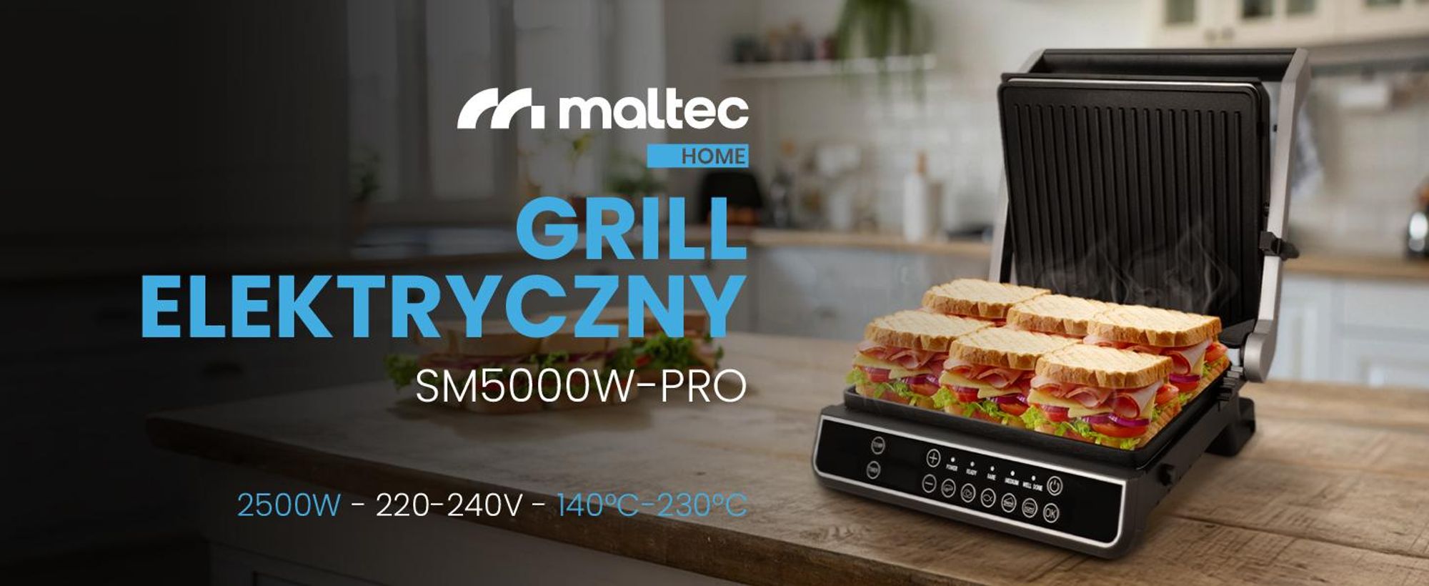 Grill kontaktowy z tacką ociekową z dużą powierzchnią opiekania