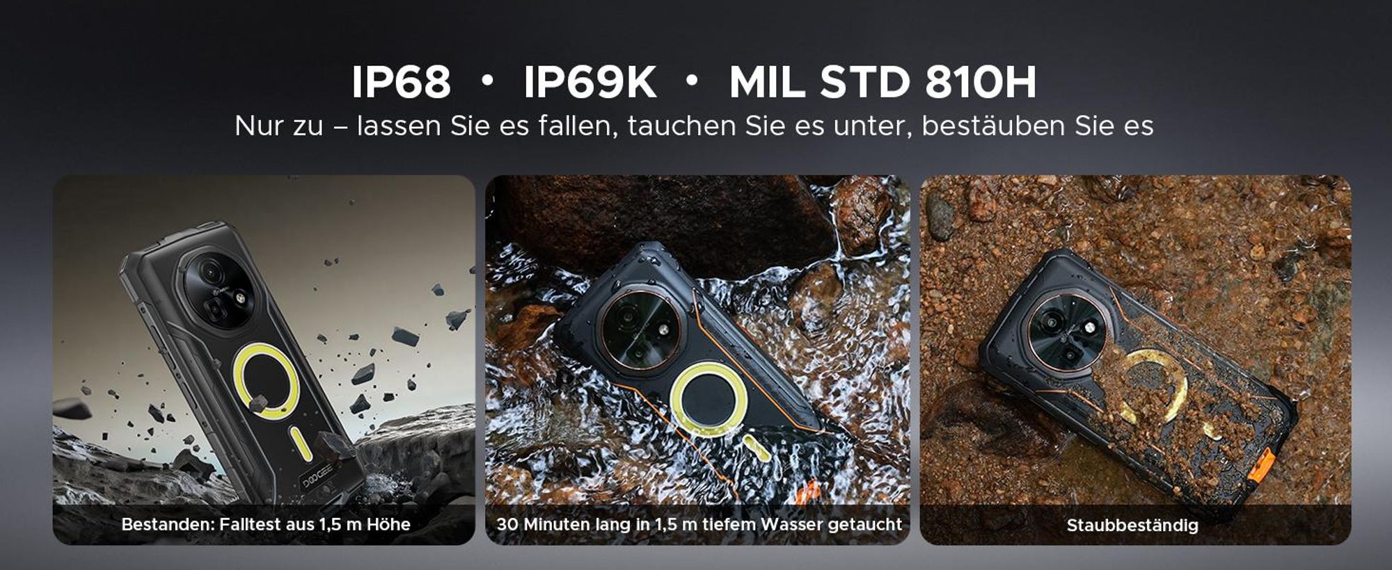 DOOGEE Fire 5 Ultra Outdoor Smartphone Handy, 4G, IP68/IP69K, 6,6" 90Hz, 13000mAh, 32+256GB, 48MP, NFC, Fingerabdruck, ohne Vertrag