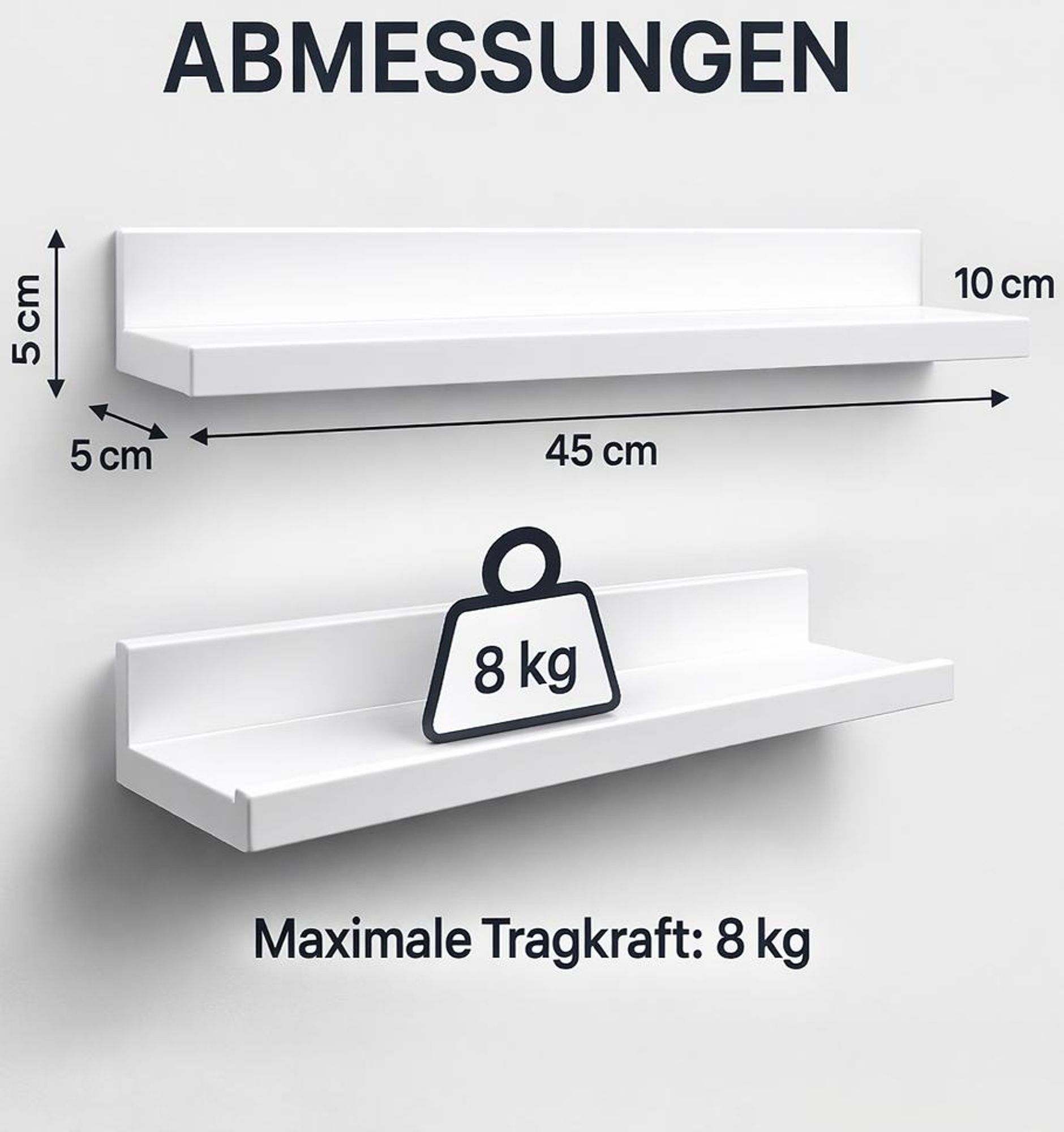 2er Set Wandregal Weiß Schweberegal Hängeregal Wandablage für Bilder Deko Bücher Pflanzen modernes Wandboard belastbar bis 8 kg Wohnzimmer