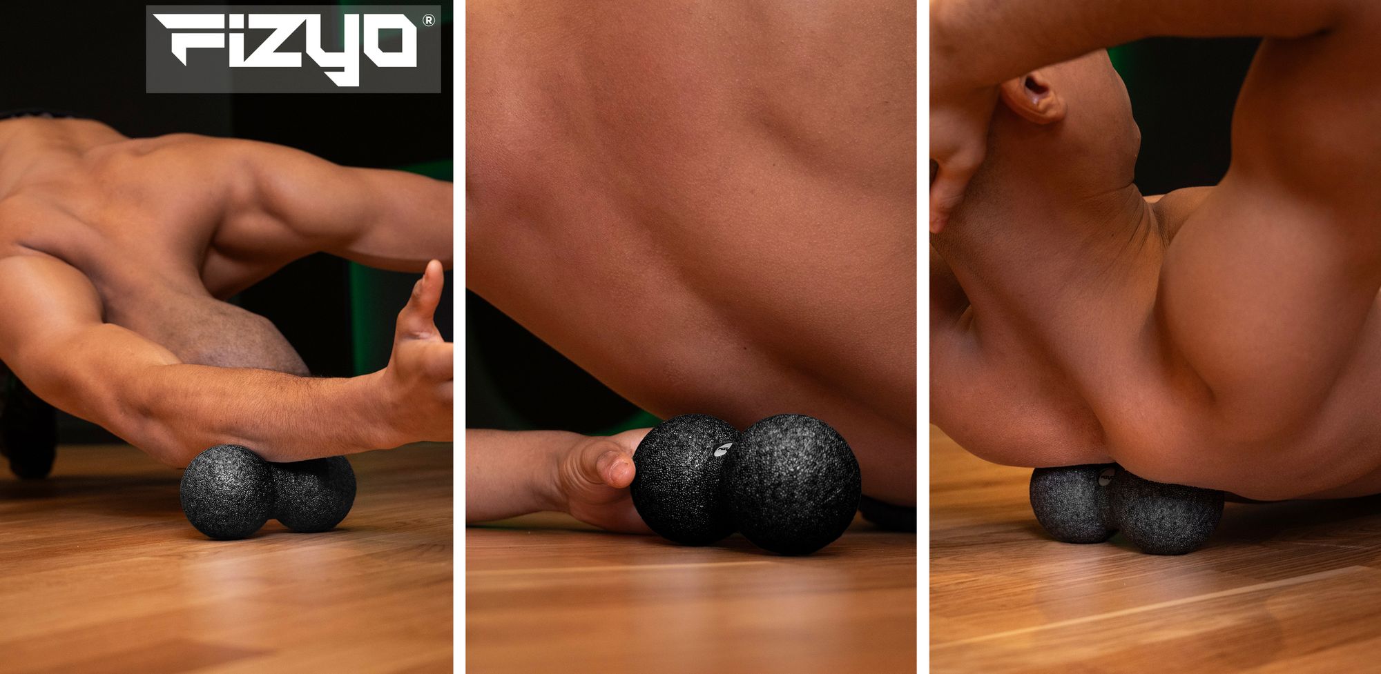 Osoba cvičící a používající masážní míček DuoBall FIZYO 16x8 cm